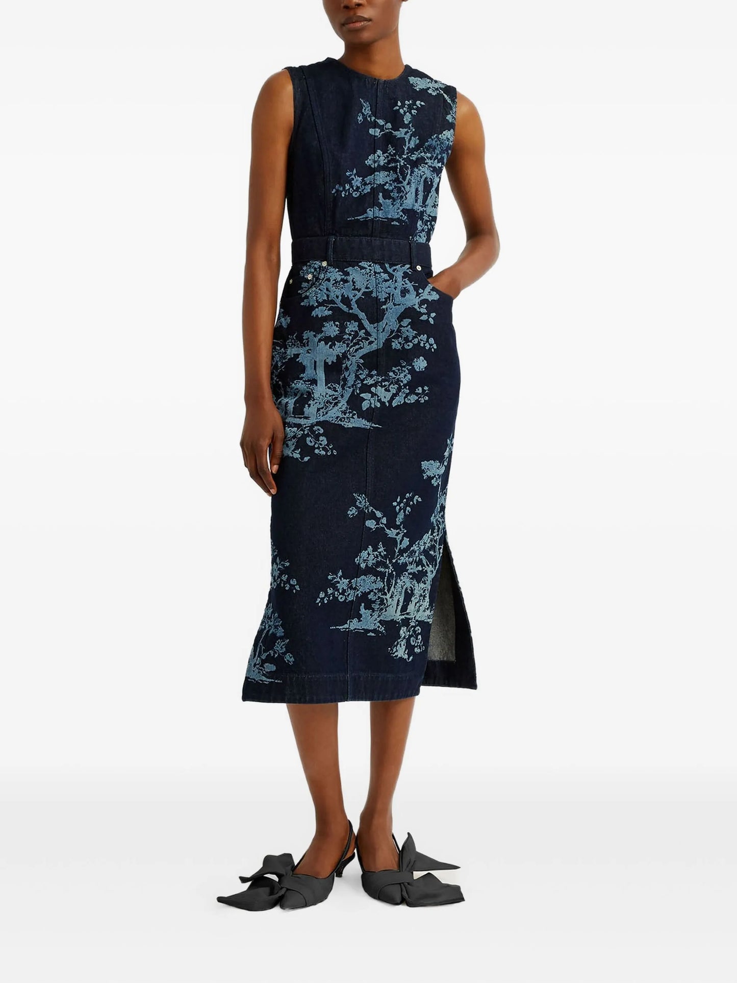 trees-print sleeveless dress