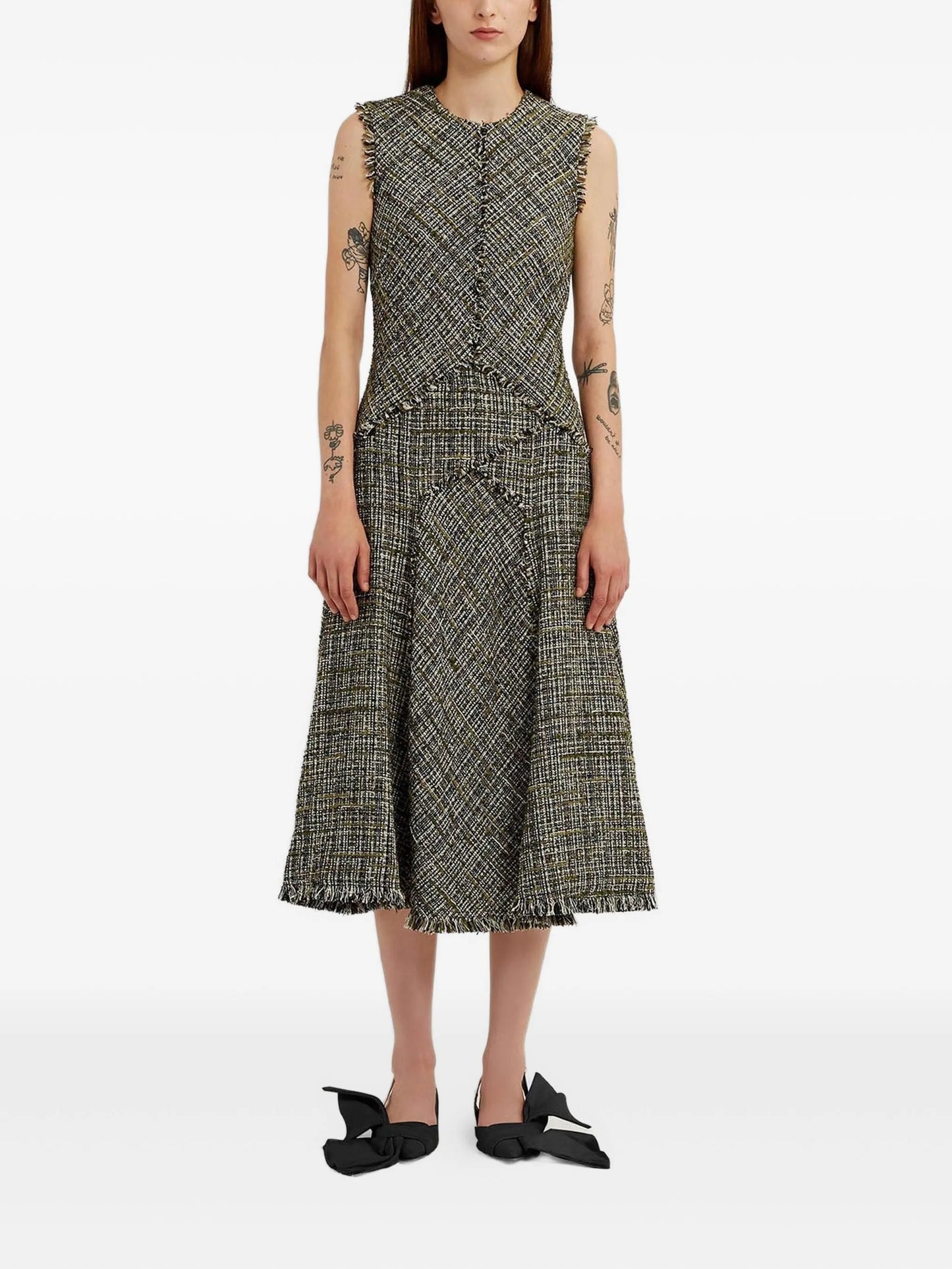 tweed sleeveless midi dress