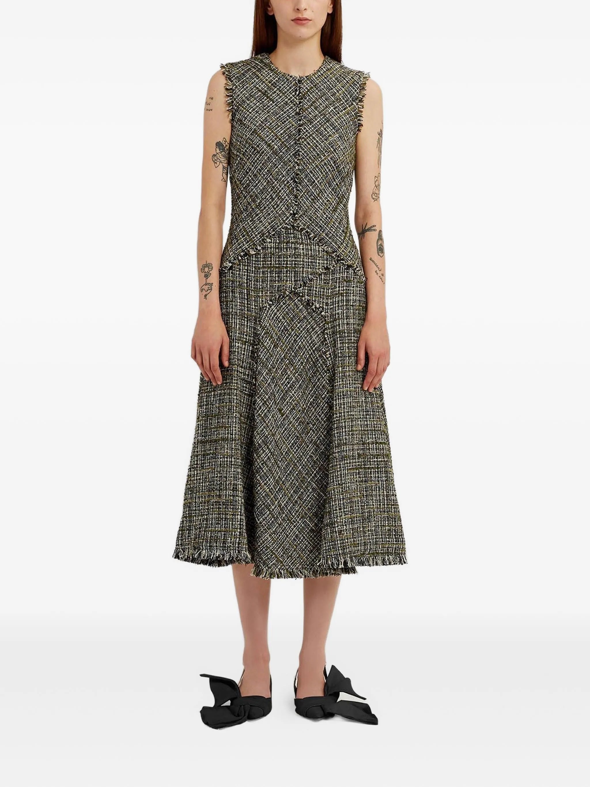 tweed sleeveless midi dress