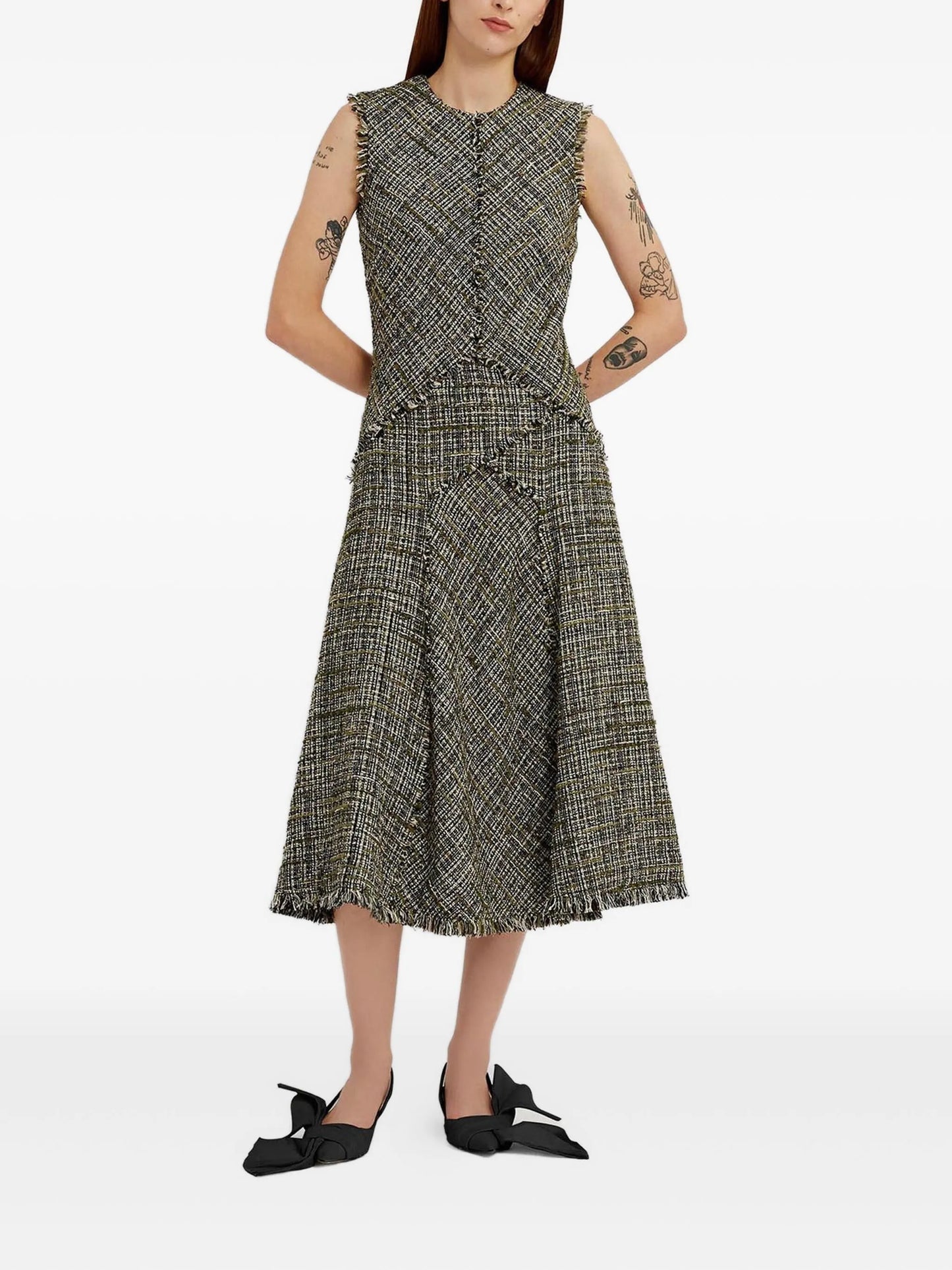 tweed sleeveless midi dress