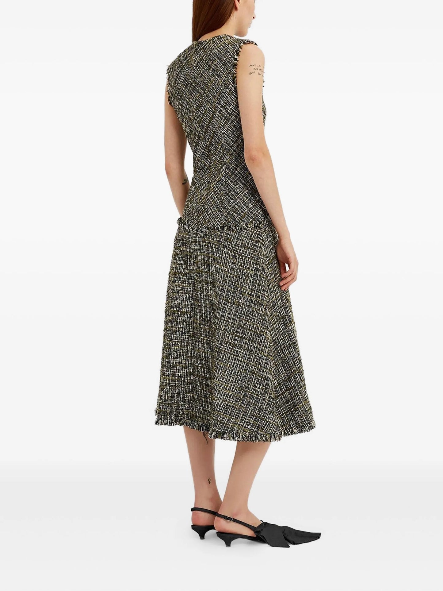 tweed sleeveless midi dress