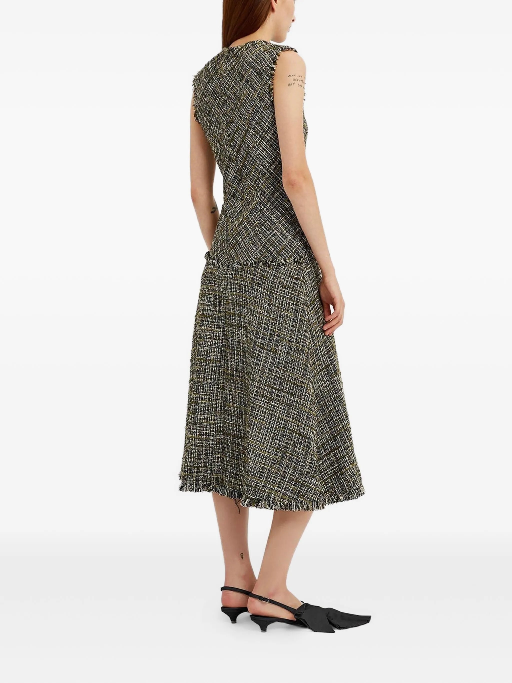 tweed sleeveless midi dress
