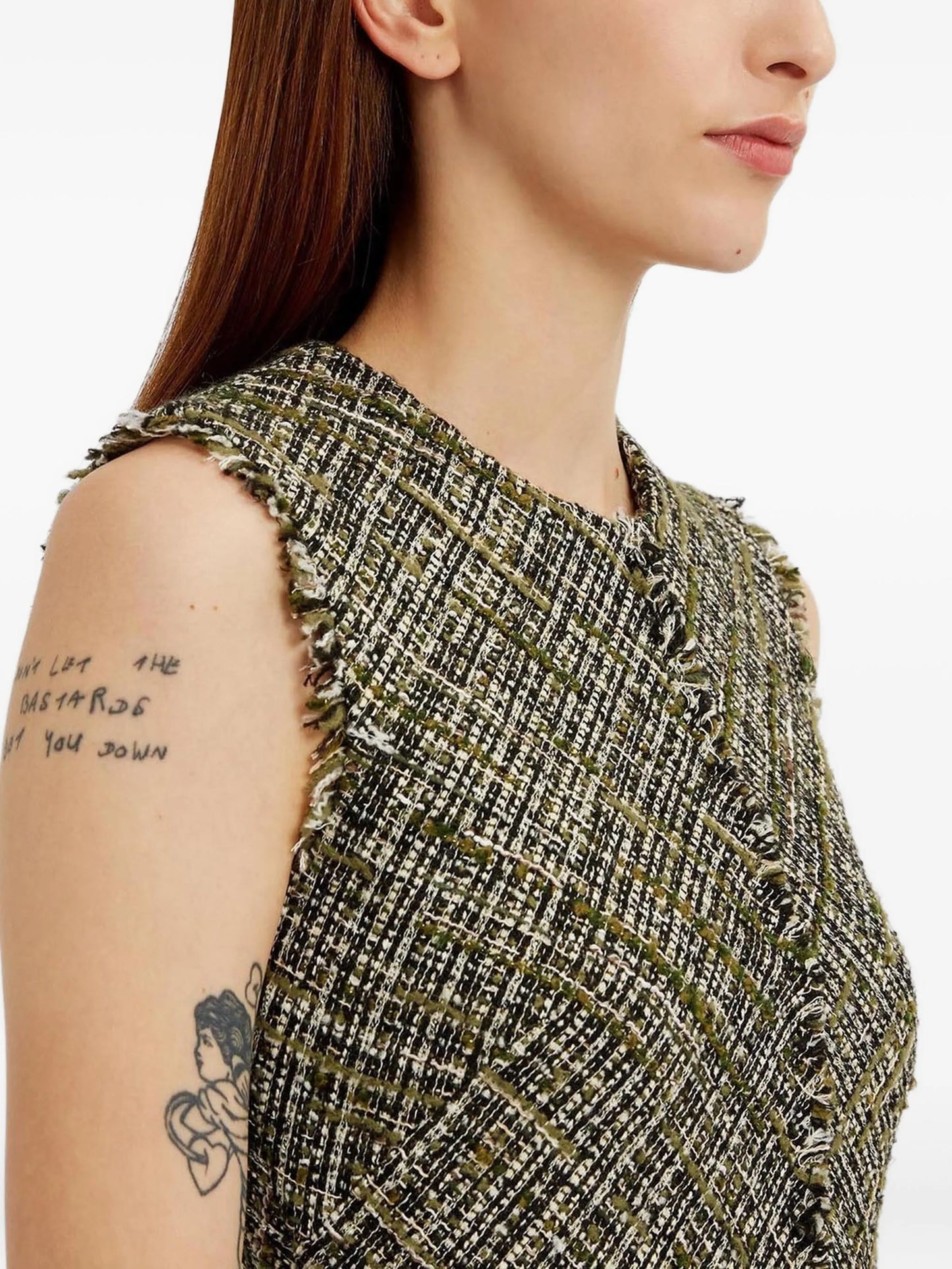tweed sleeveless midi dress