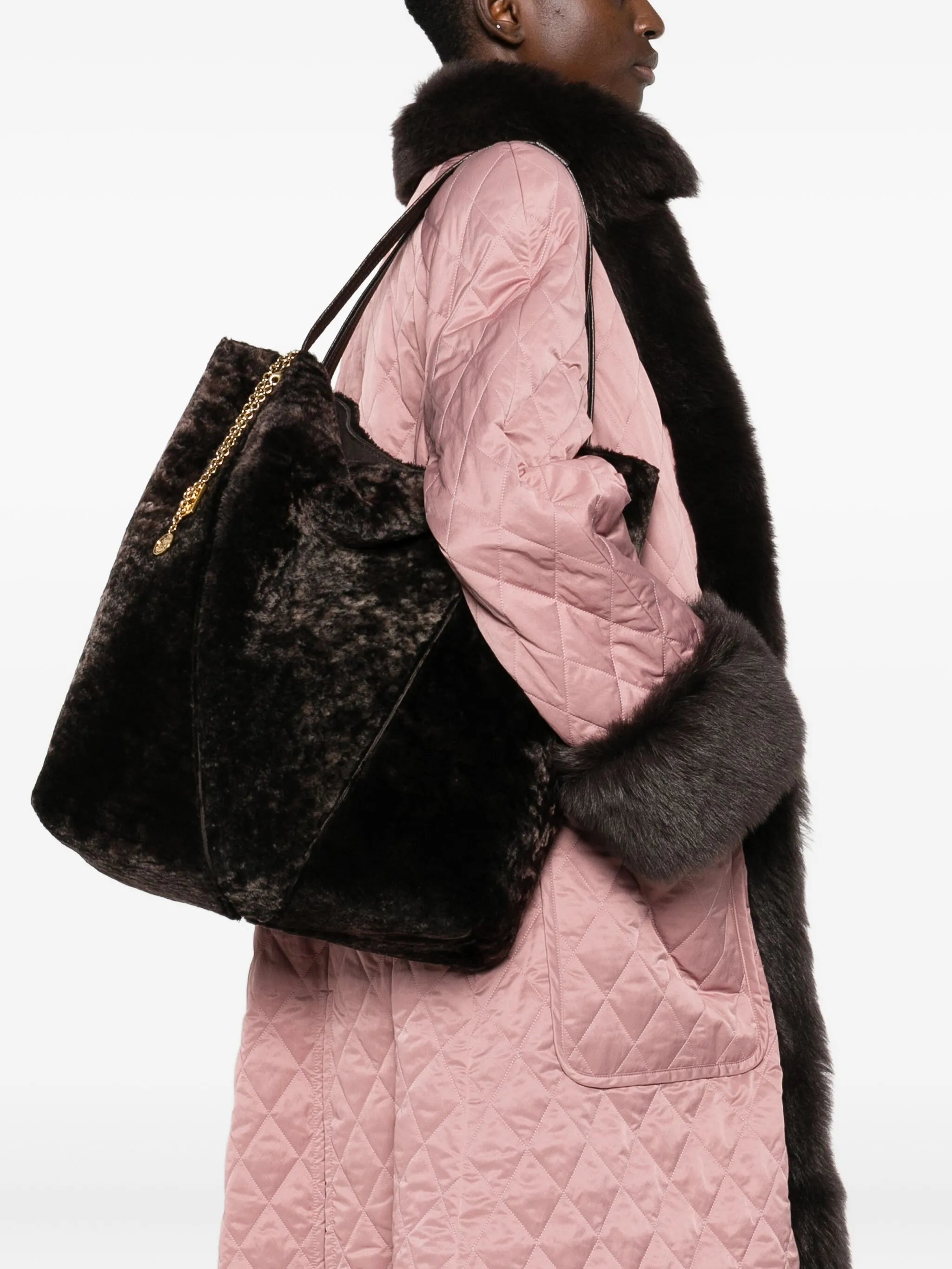 Spin shearling tote bag