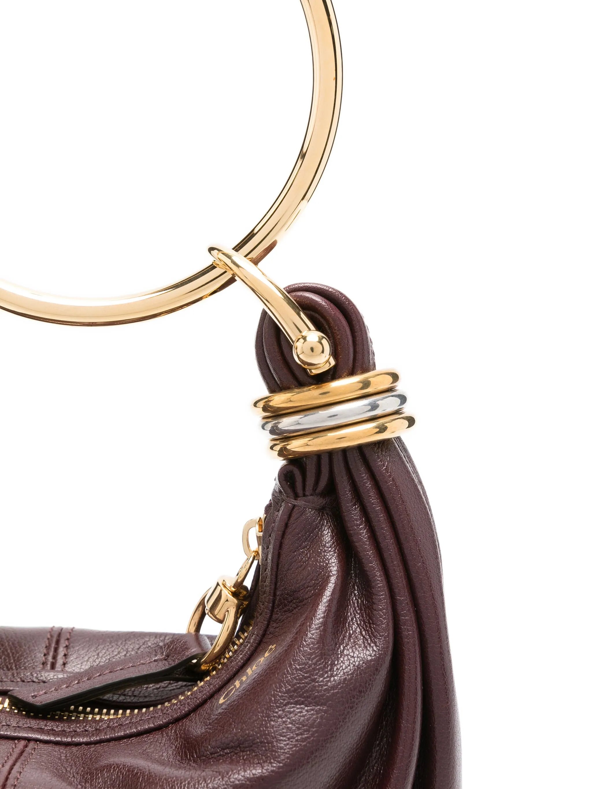 circular-handle leather tote bag