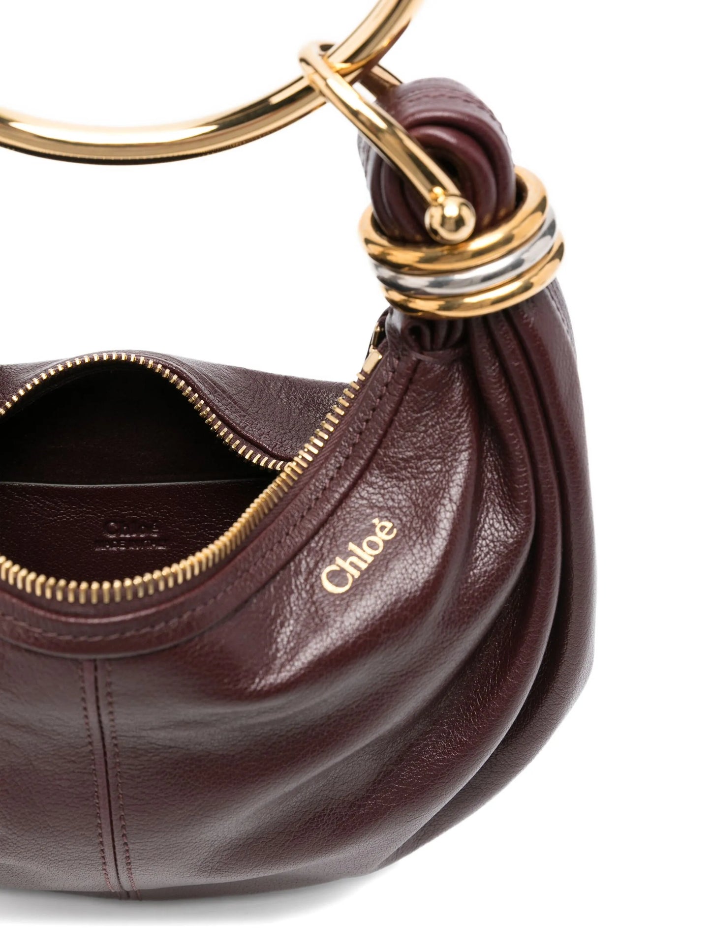 circular-handle leather tote bag