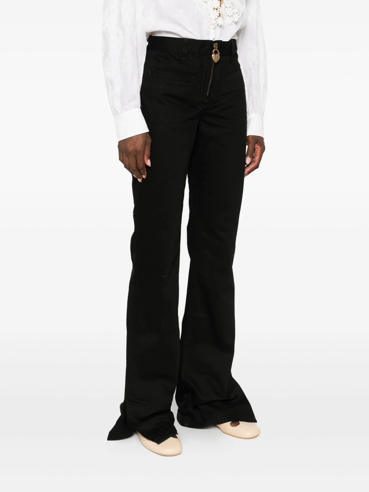 zip-up straight leg trousers