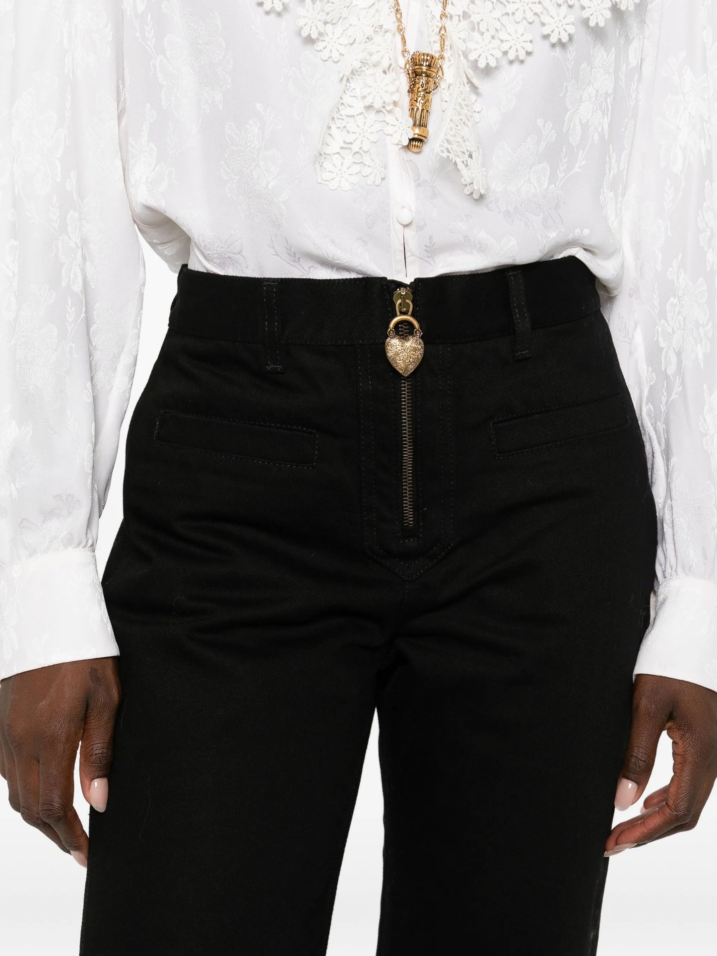 zip-up straight leg trousers