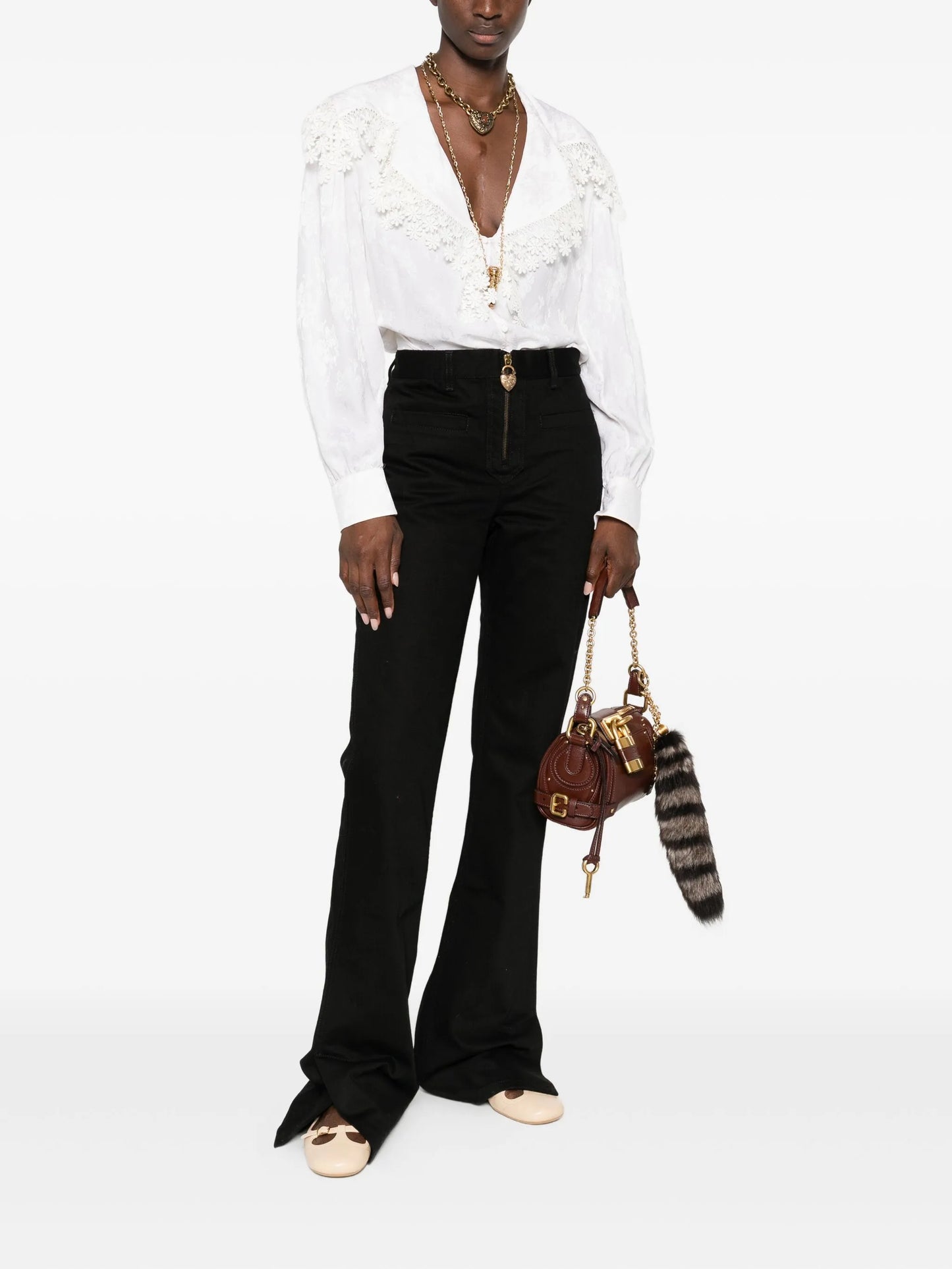zip-up straight leg trousers