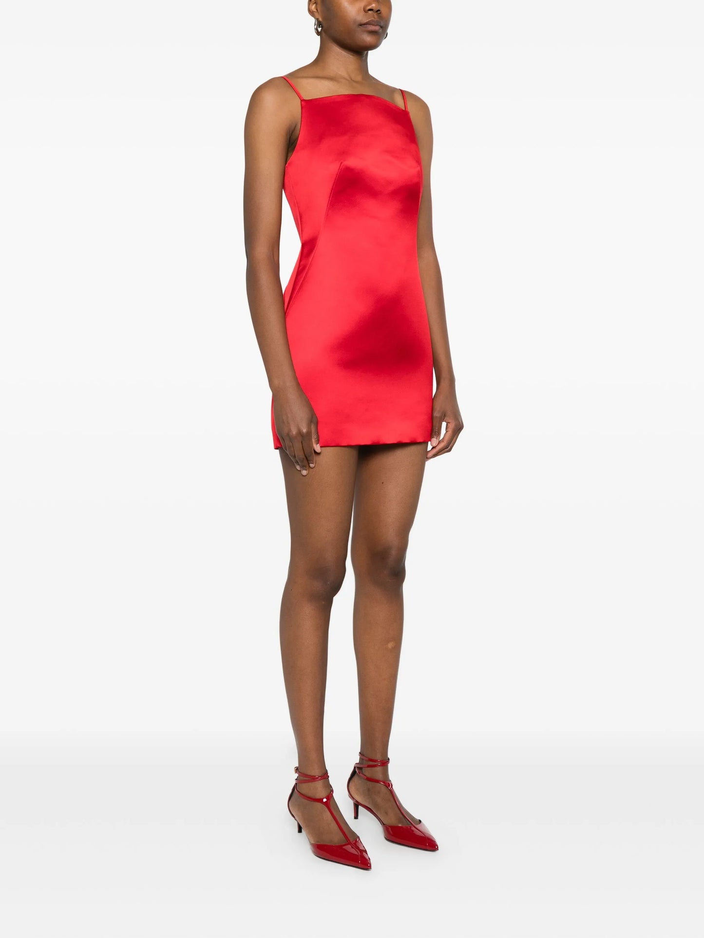 square-neck satin mini dress