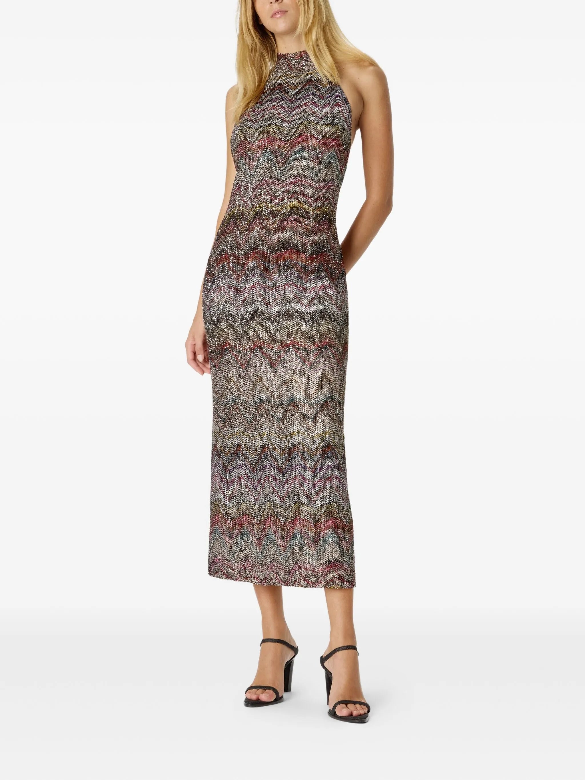 sequin-embellishment halter-neck midi dress