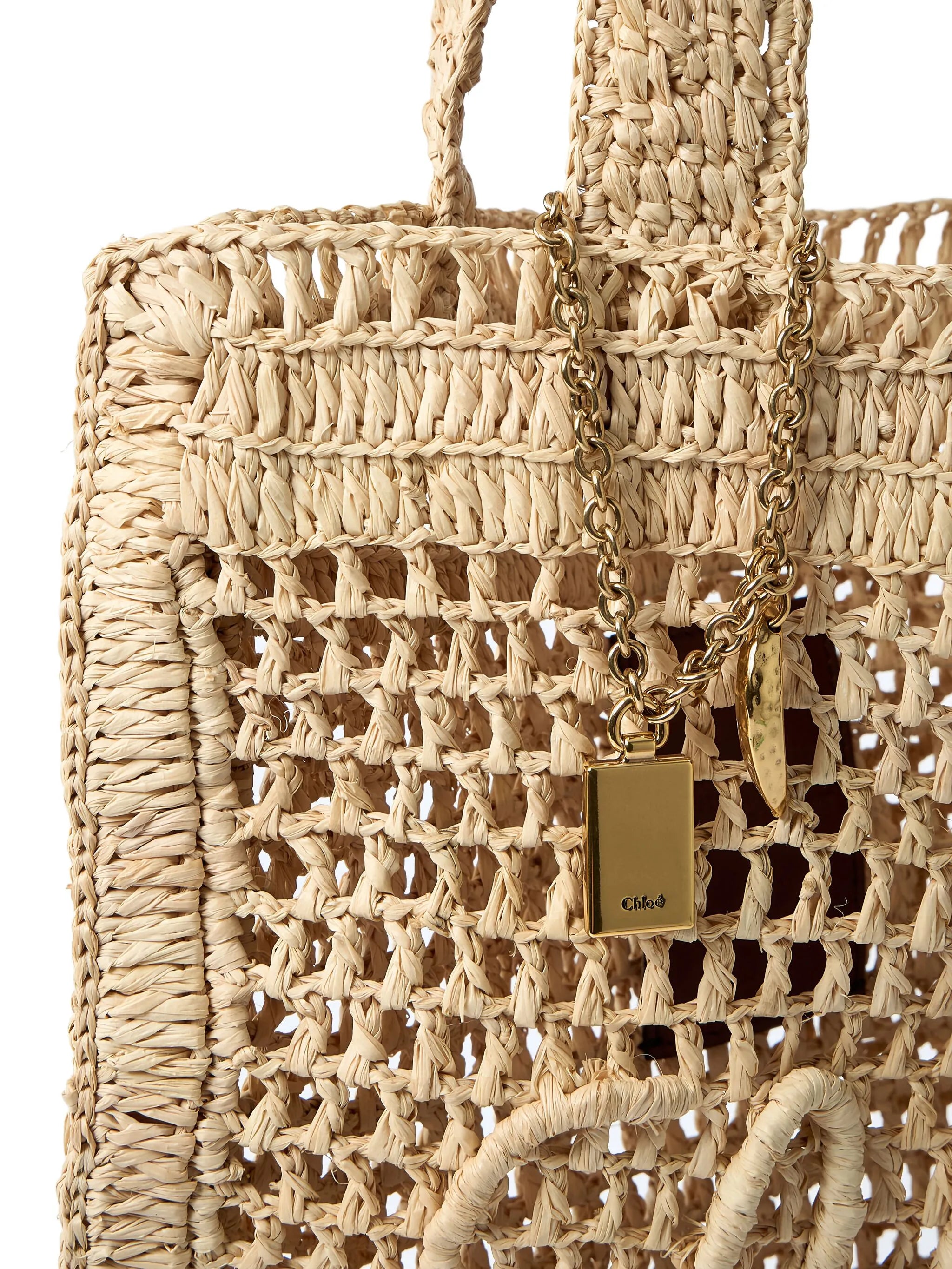 Summer Banana logo-detail raffia tote bag