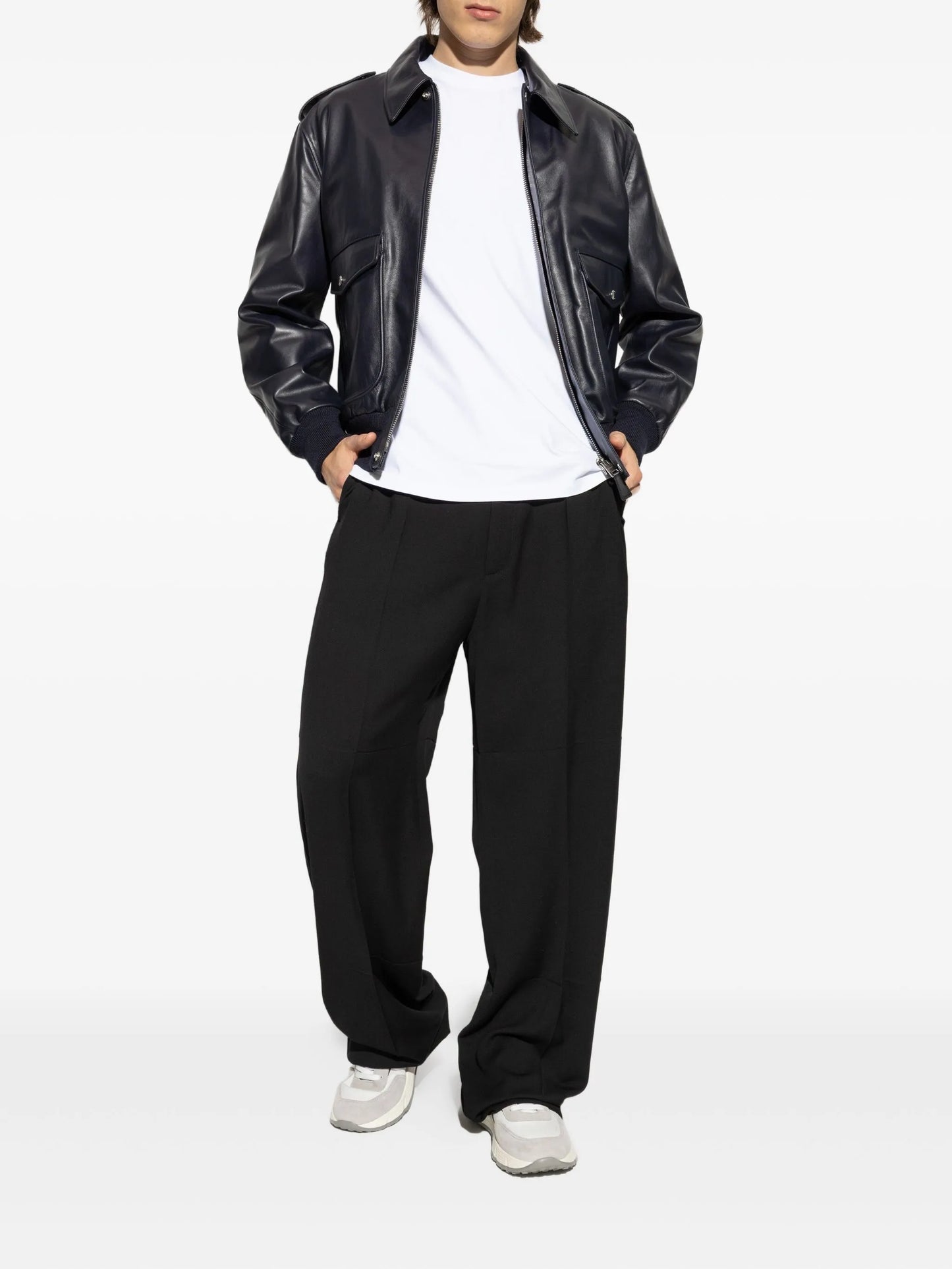 flap-pocket leather jacket