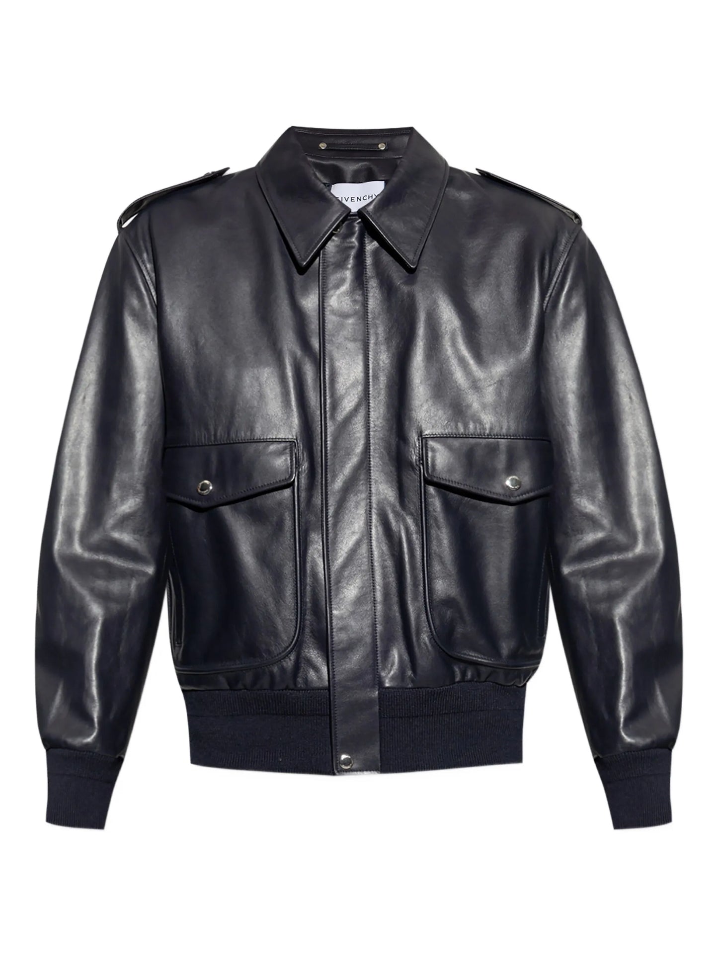 flap-pocket leather jacket