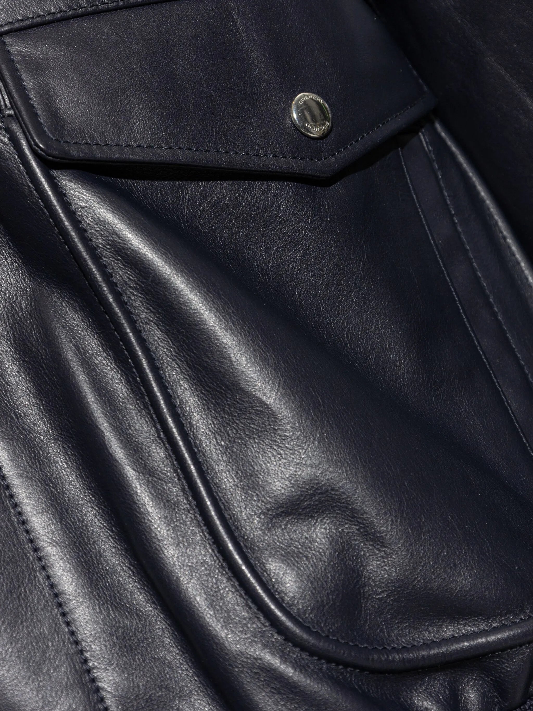 flap-pocket leather jacket
