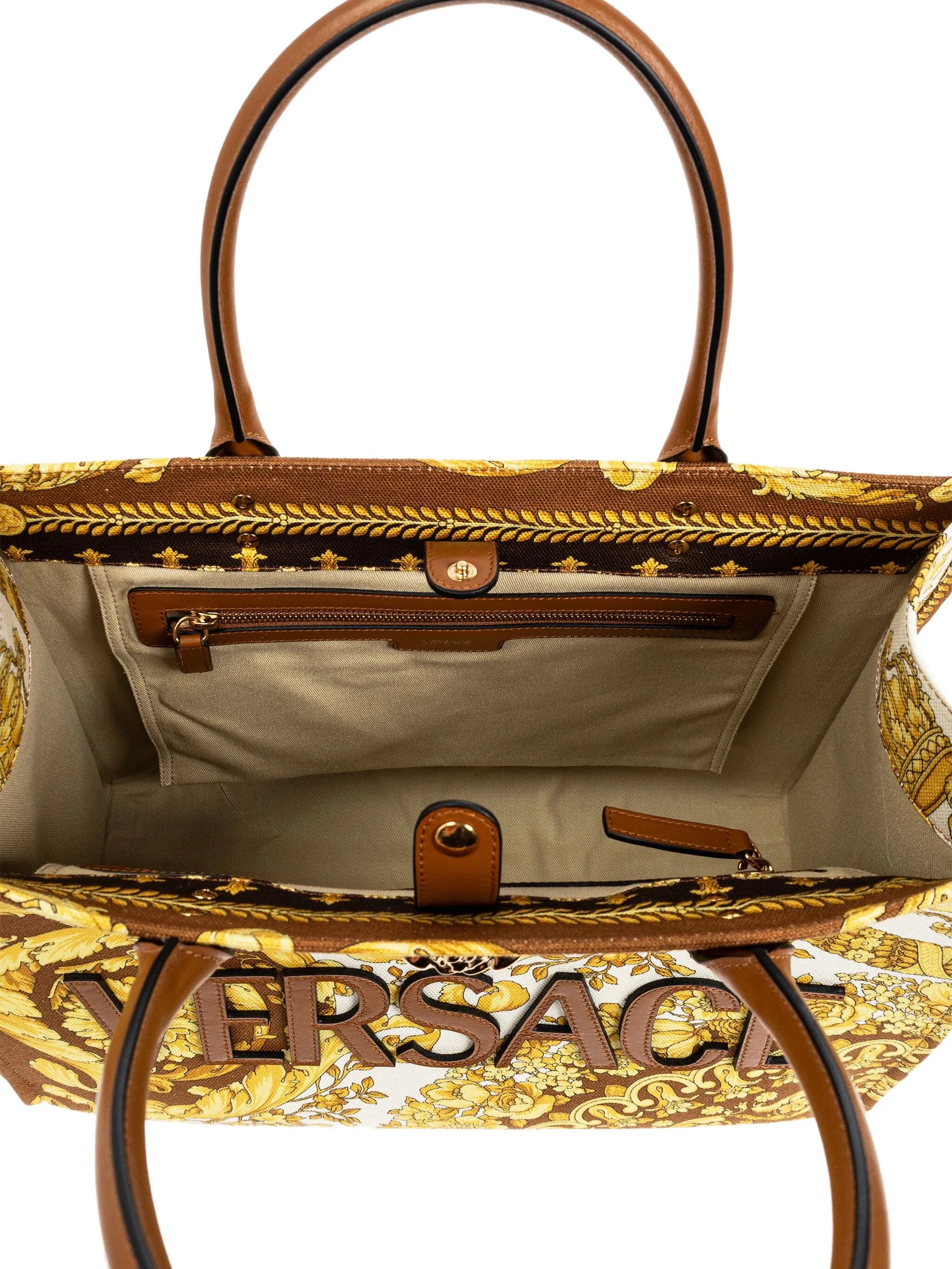 baroque-print logo-appliqué tote bag