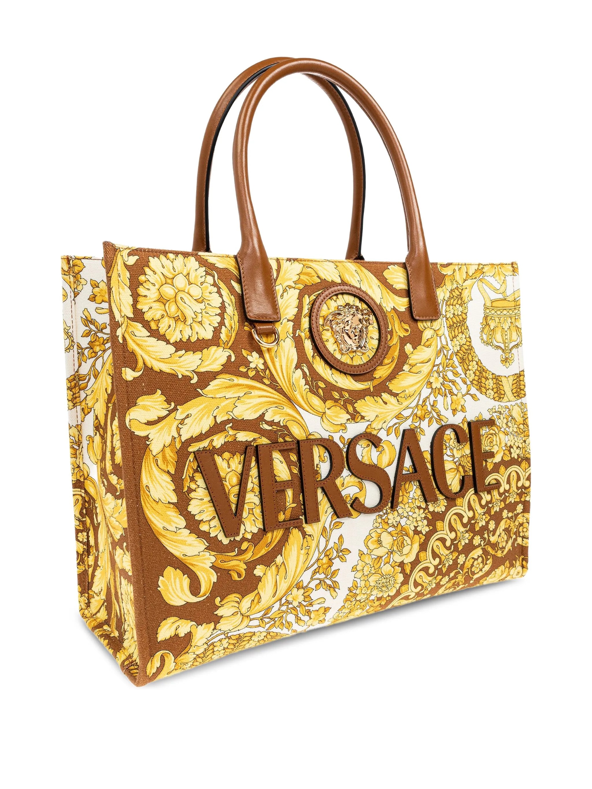baroque-print logo-appliqué tote bag