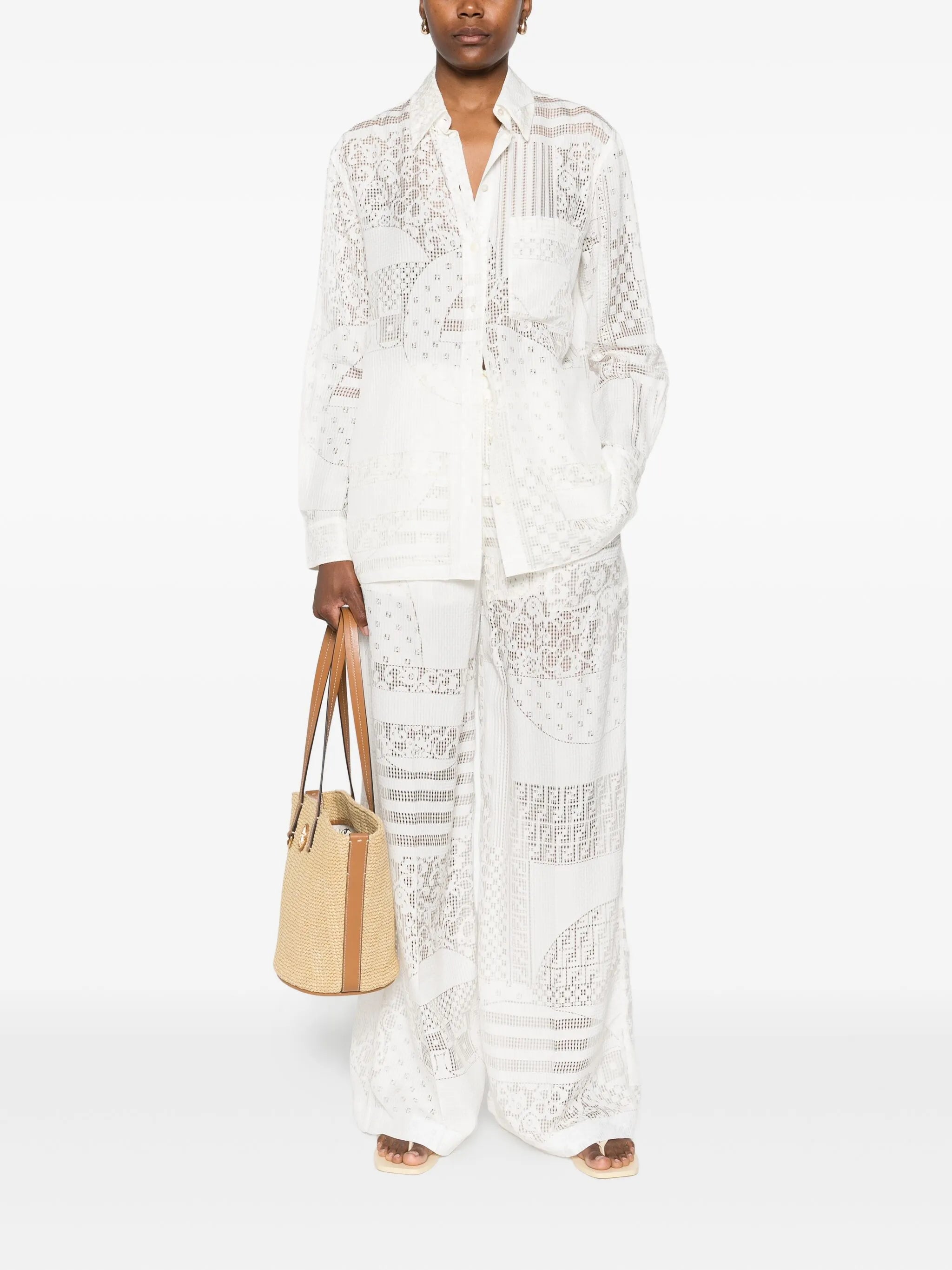 lace-panel trousers