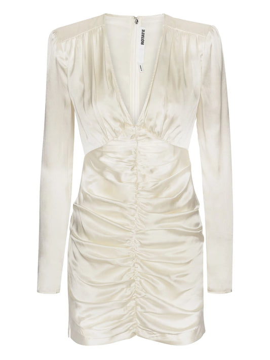gathered satin mini dress