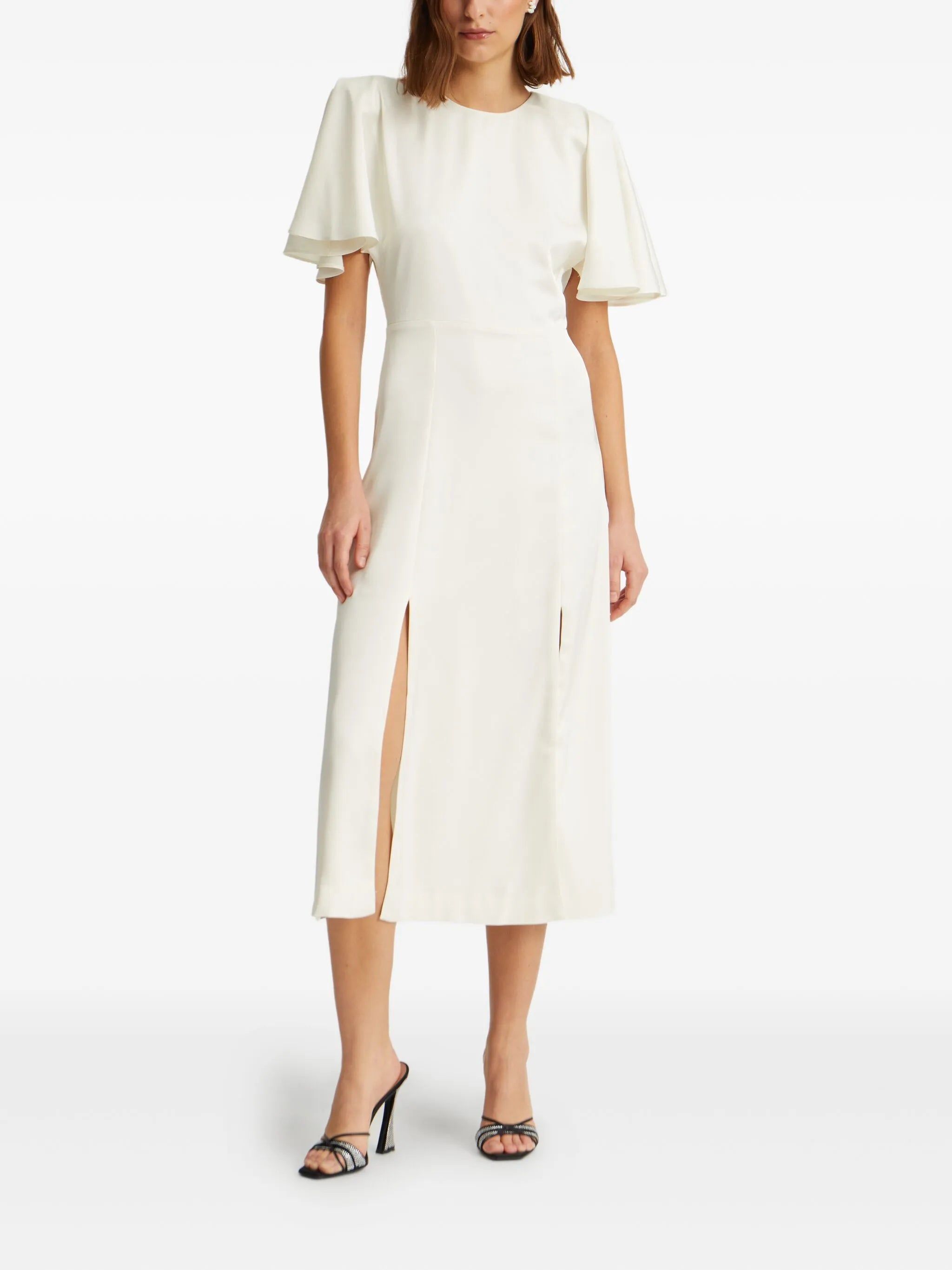 satin slit midi dress