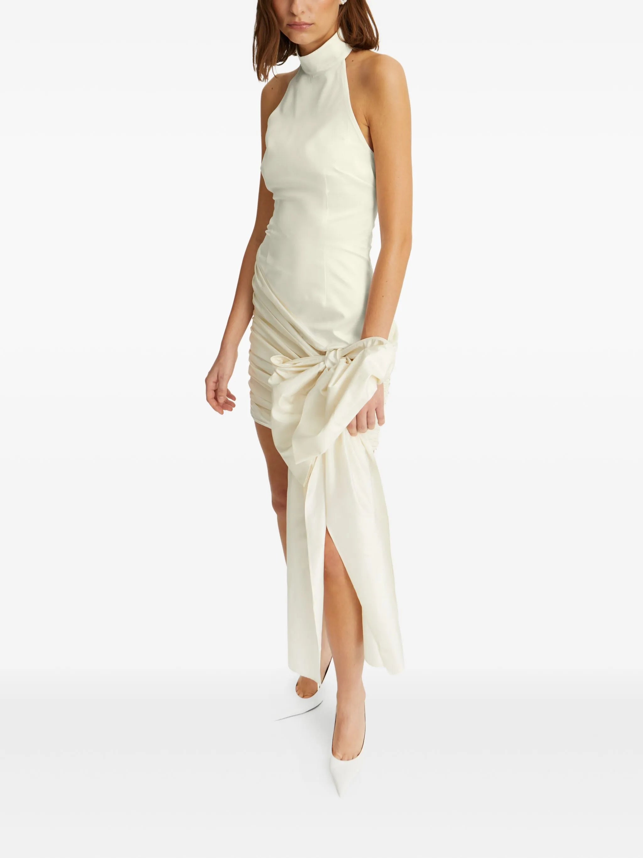 bow halterneck mini dress