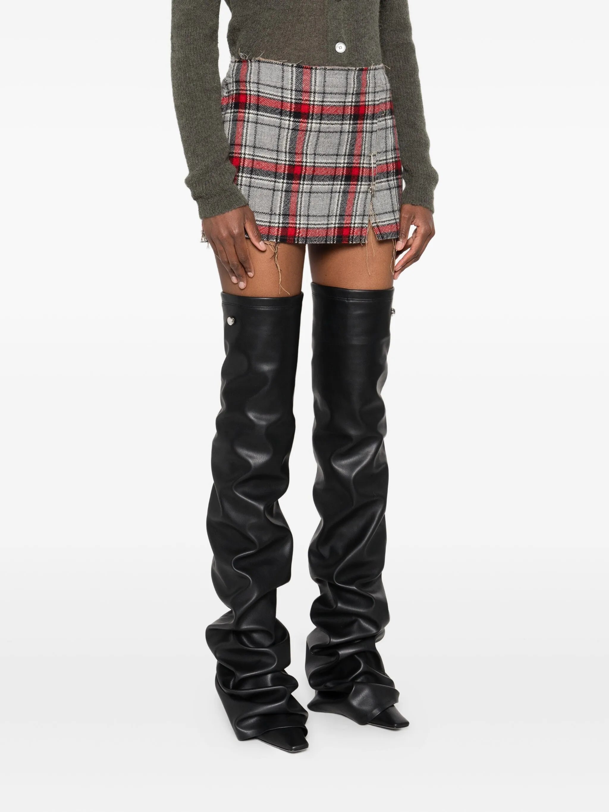plaid frayed mini skirt