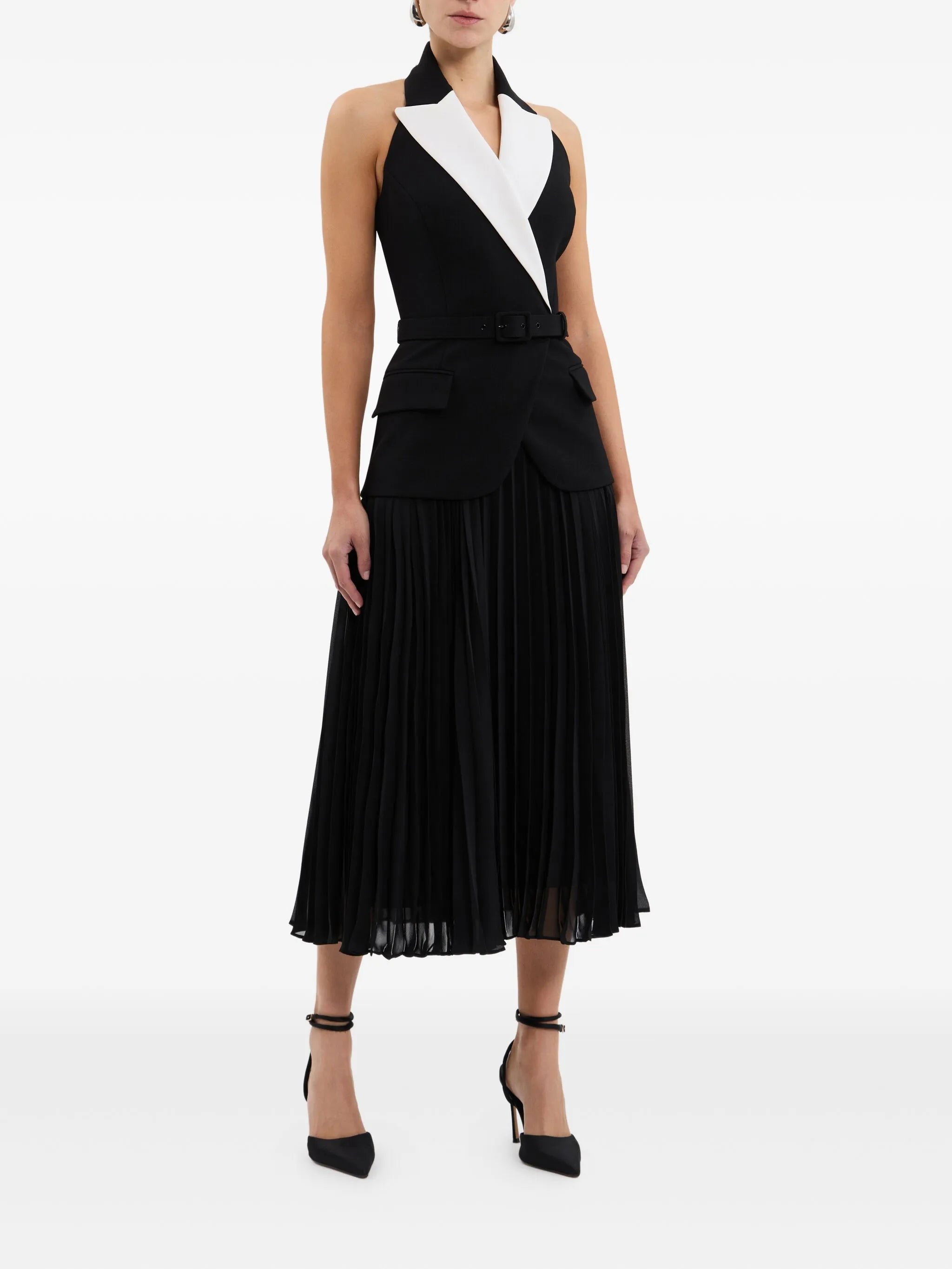 Emma halter-neck pleated midi dress