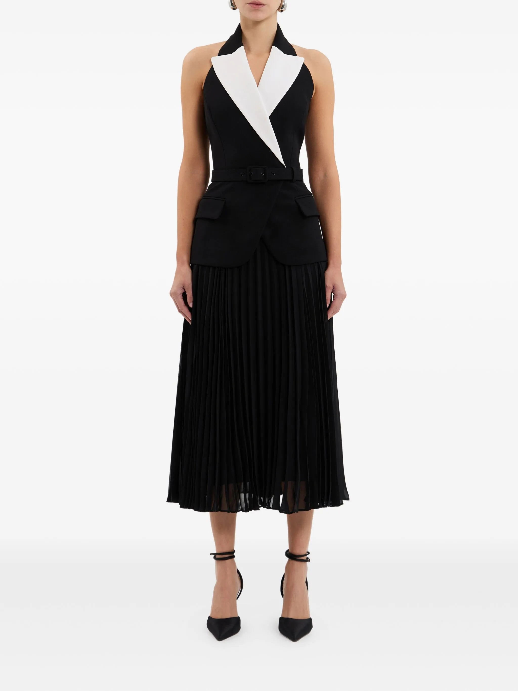 Emma halter-neck pleated midi dress