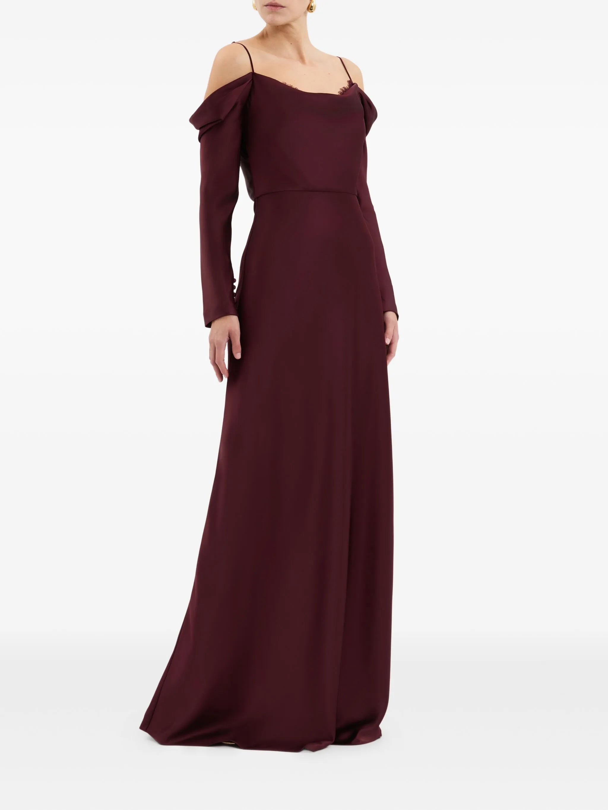 Avalon lace-trimmed cowl-neck gown