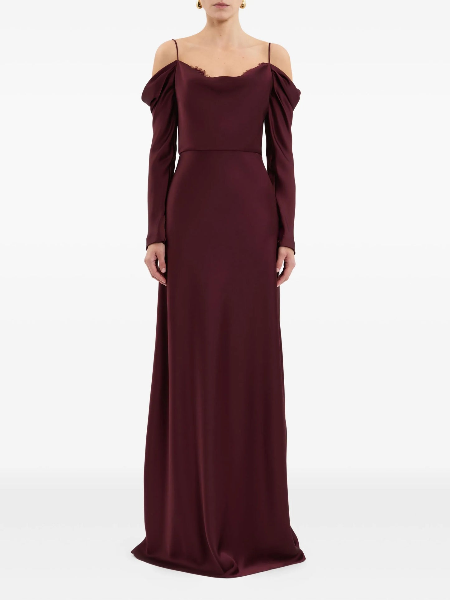 Avalon lace-trimmed cowl-neck gown