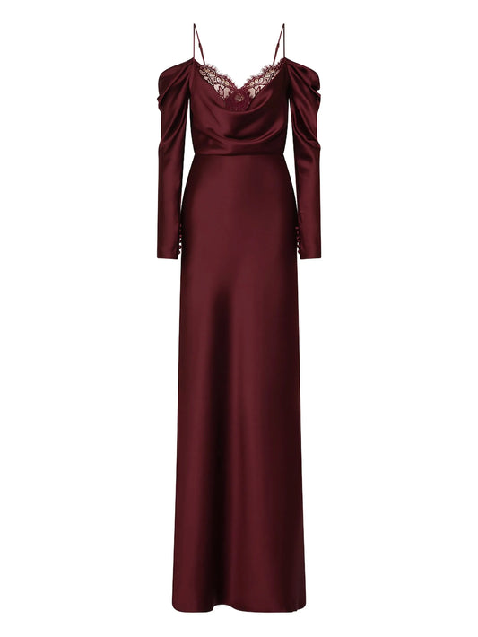 Avalon lace-trimmed cowl-neck gown