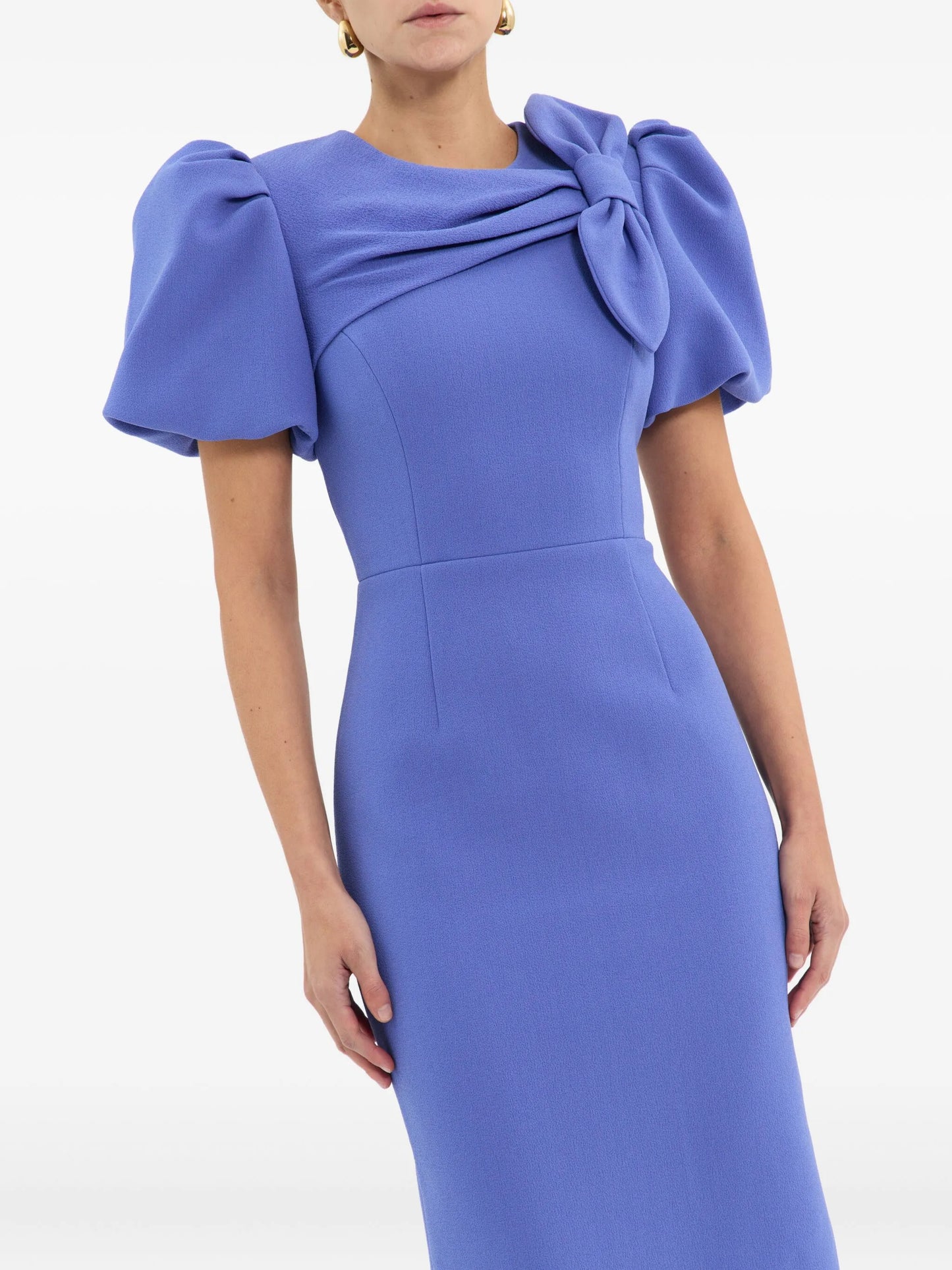 Violetta puff-sleeve bow midi dress