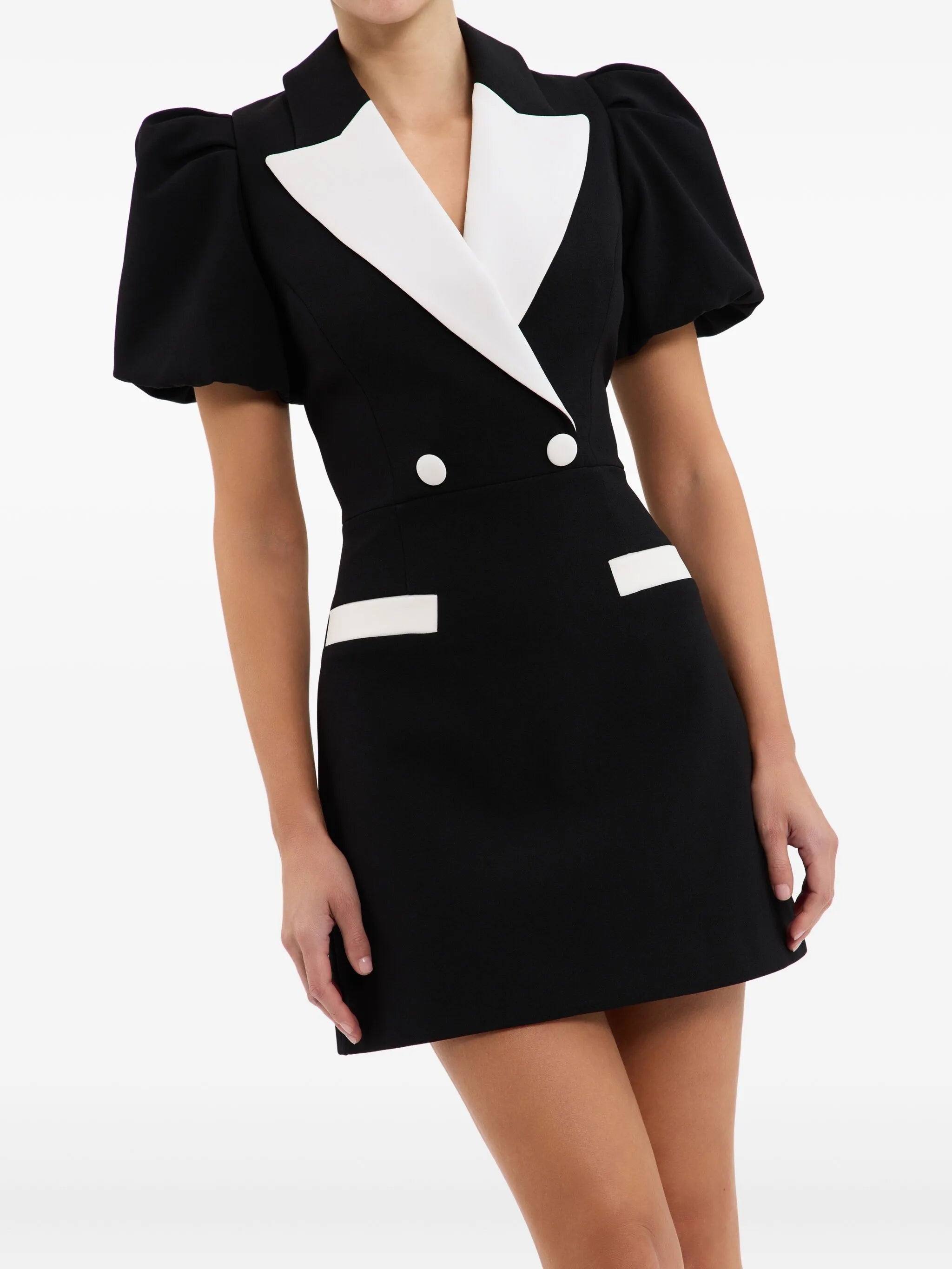 Emma puff-sleeve double-breasted dress