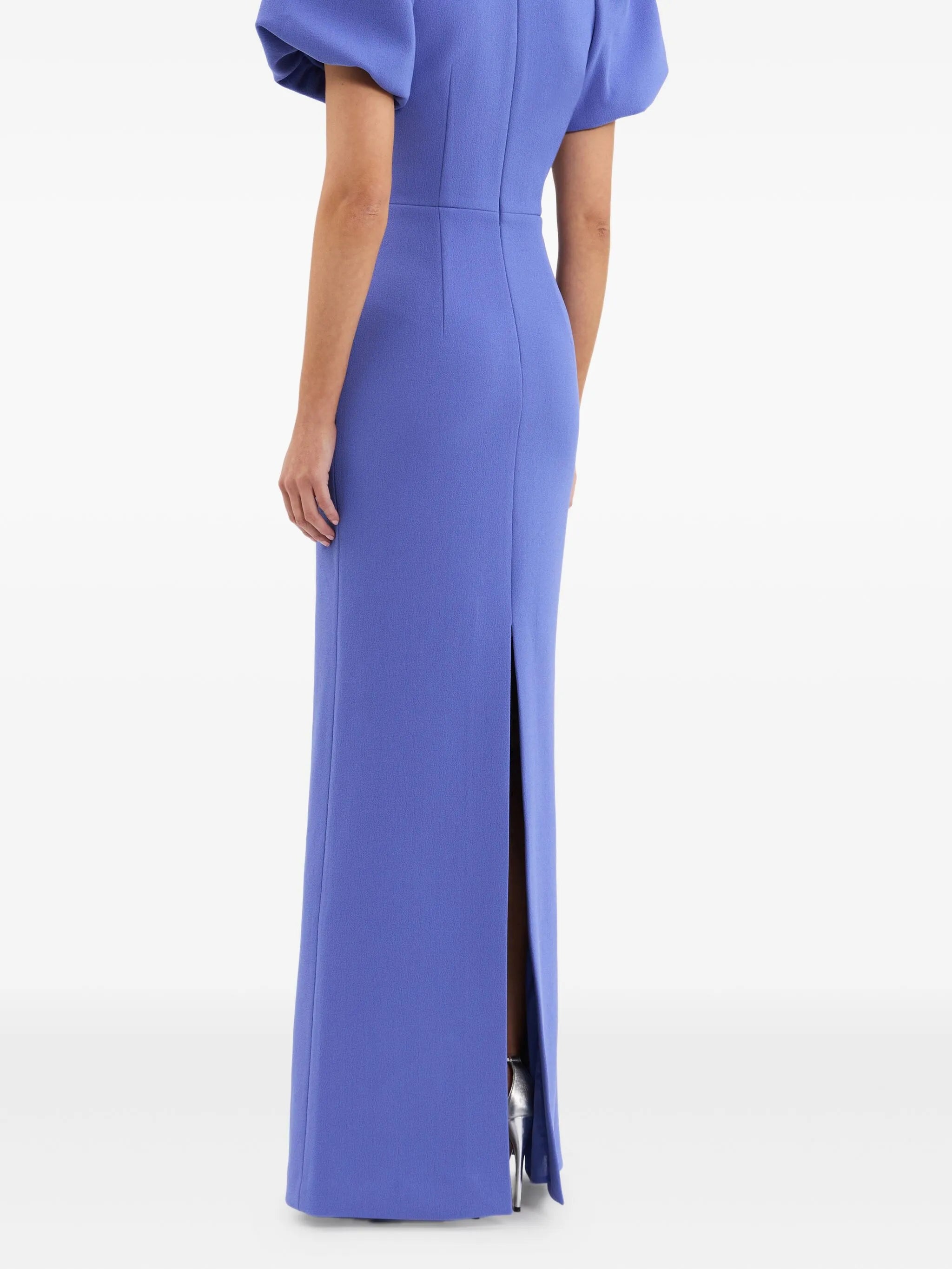 puff-sleeves embellished maxi evening dress