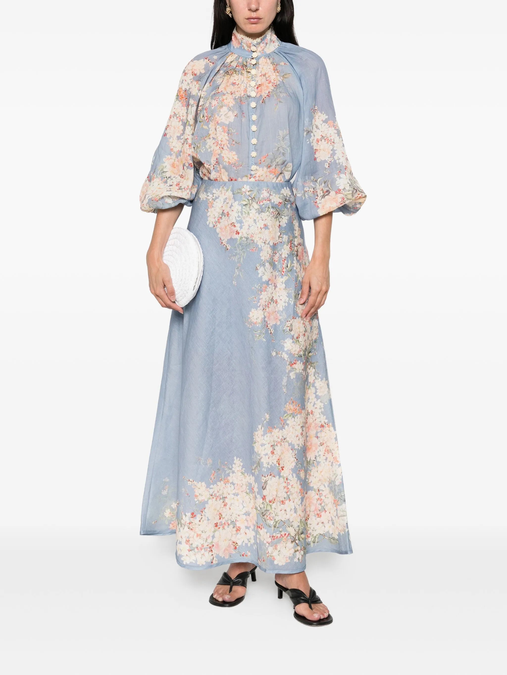 Cascadian floral-print linen skirt