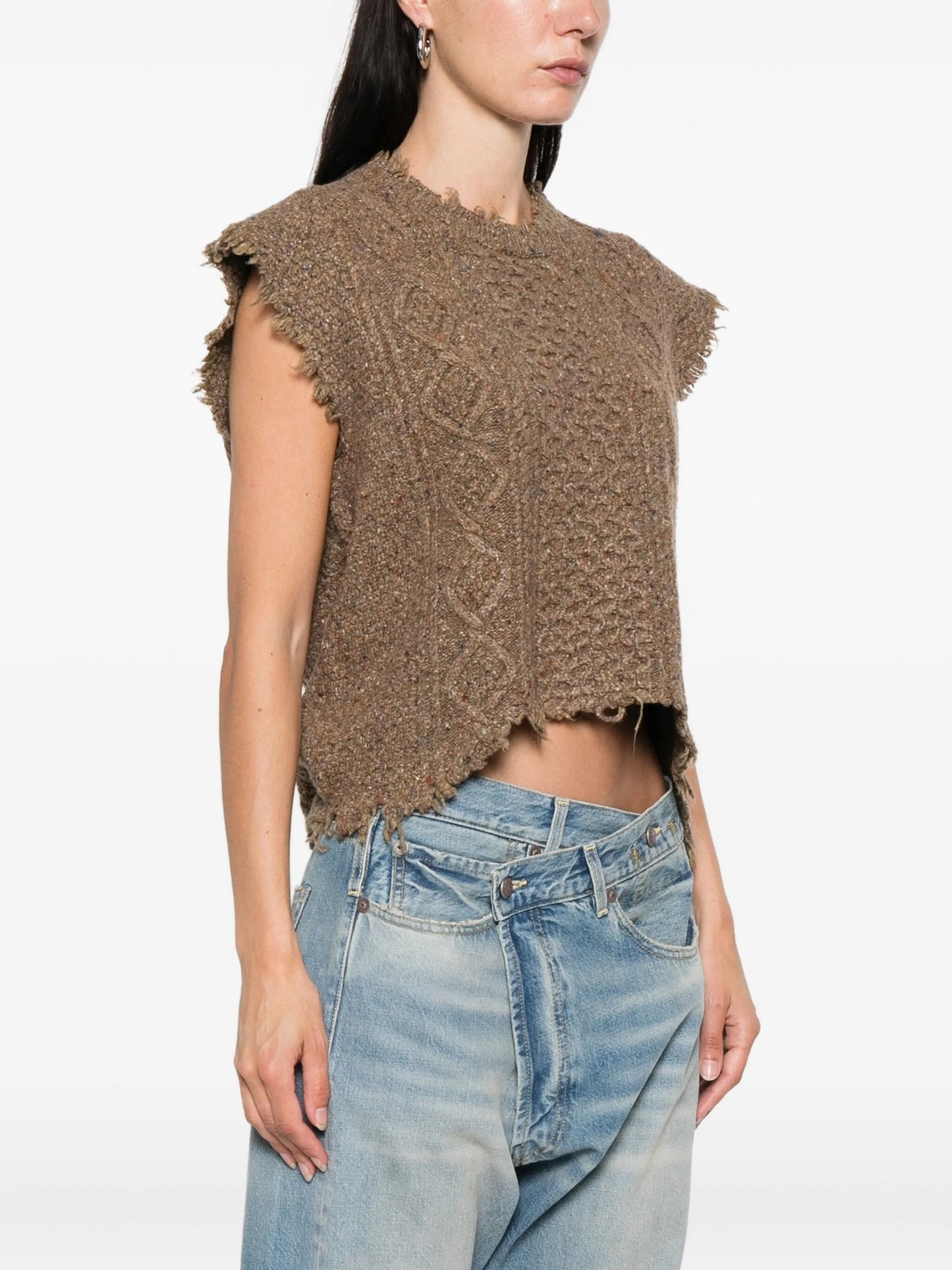 cable-knit frayed sweater