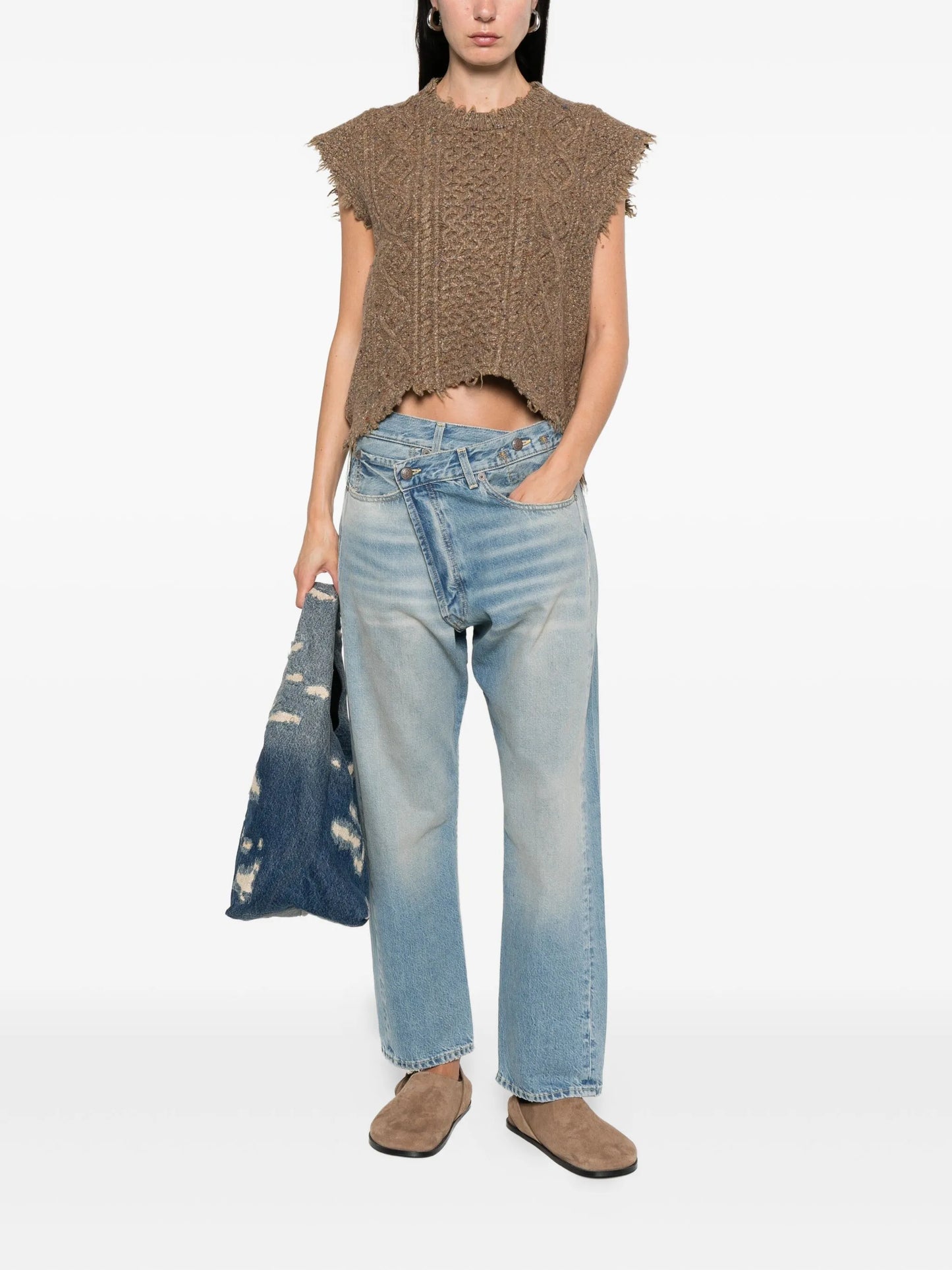 cable-knit frayed sweater