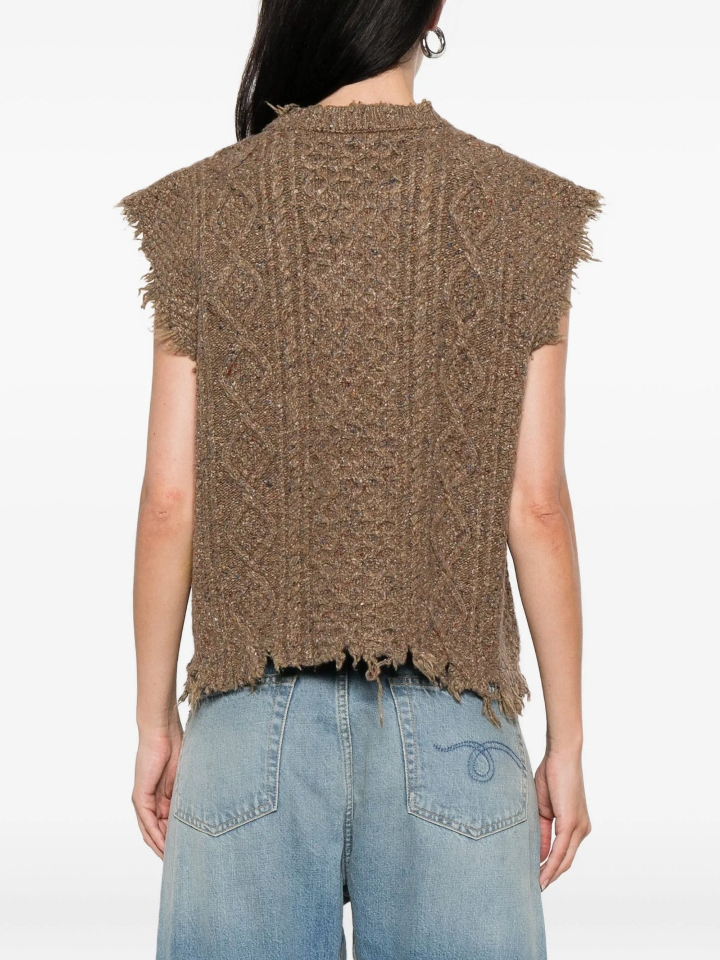 cable-knit frayed sweater