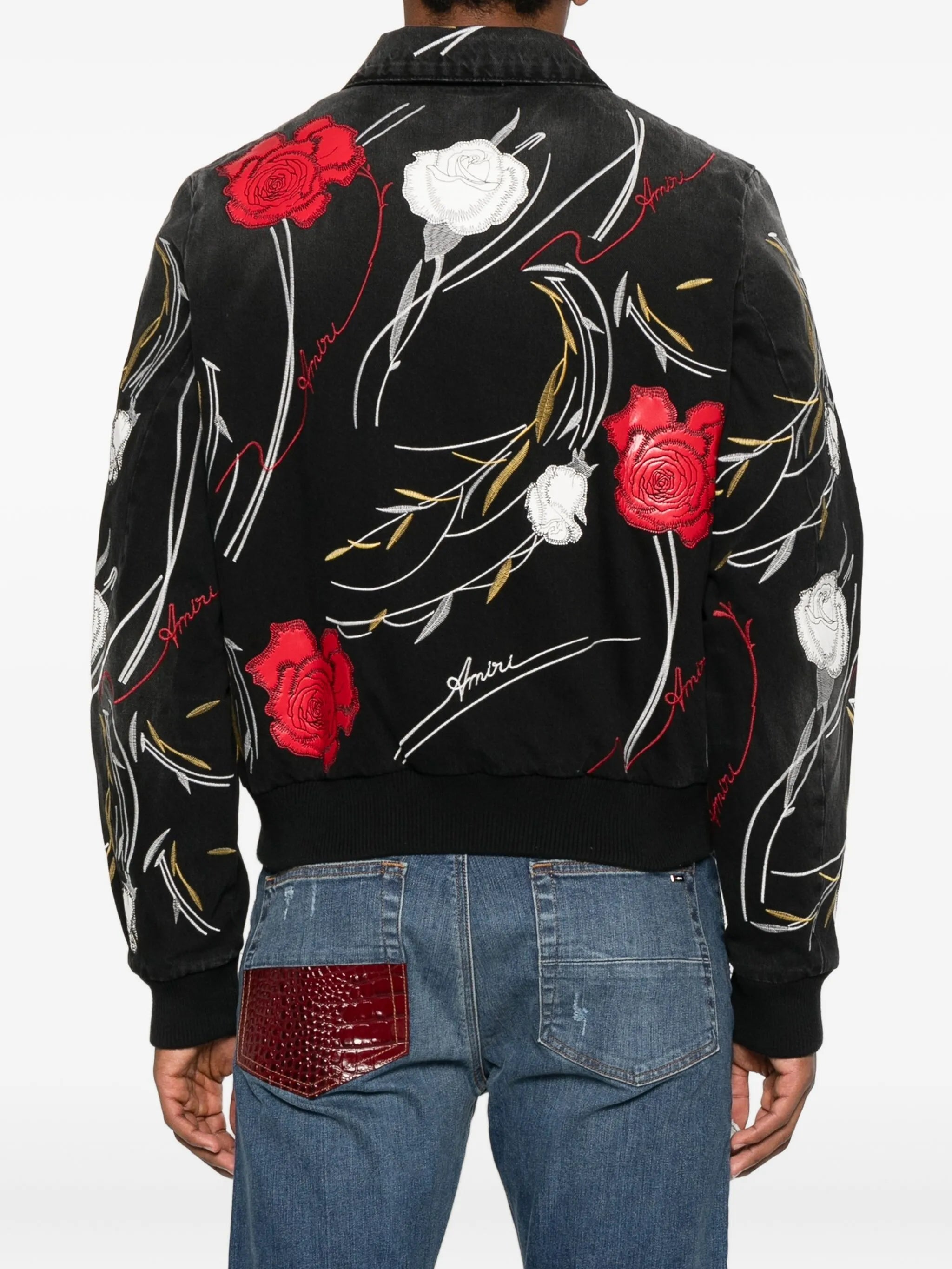 floral-embroidered denim jacket