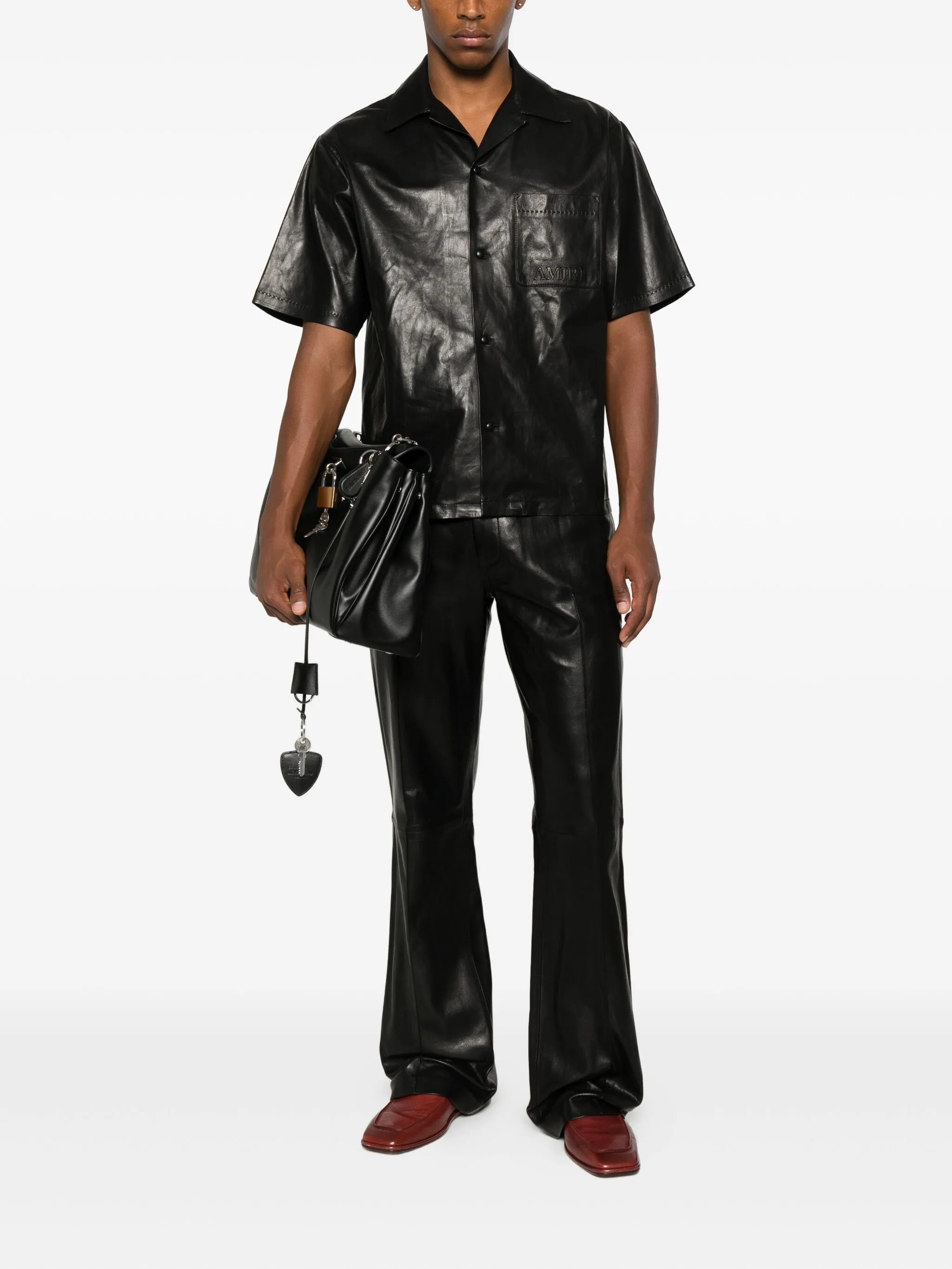 leather camp-collar shirt
