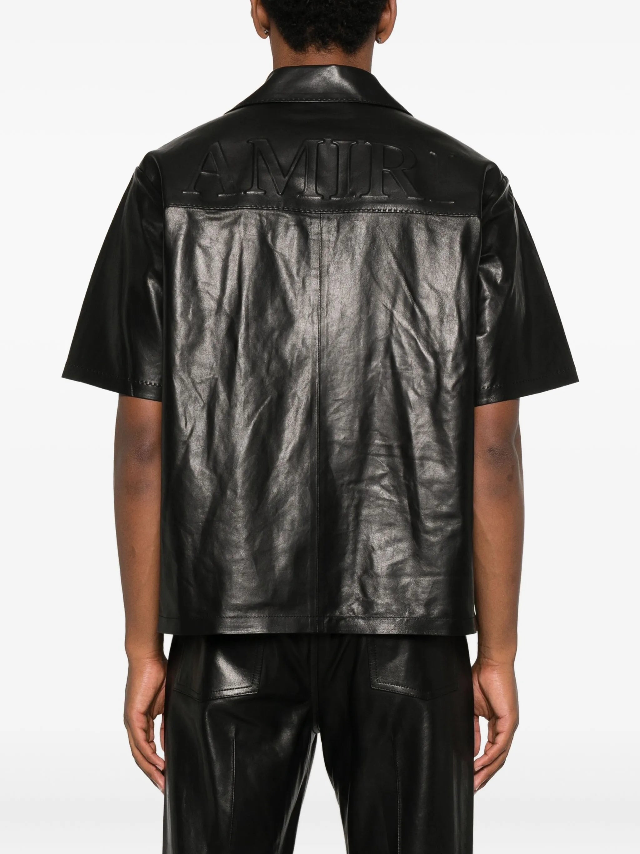 leather camp-collar shirt