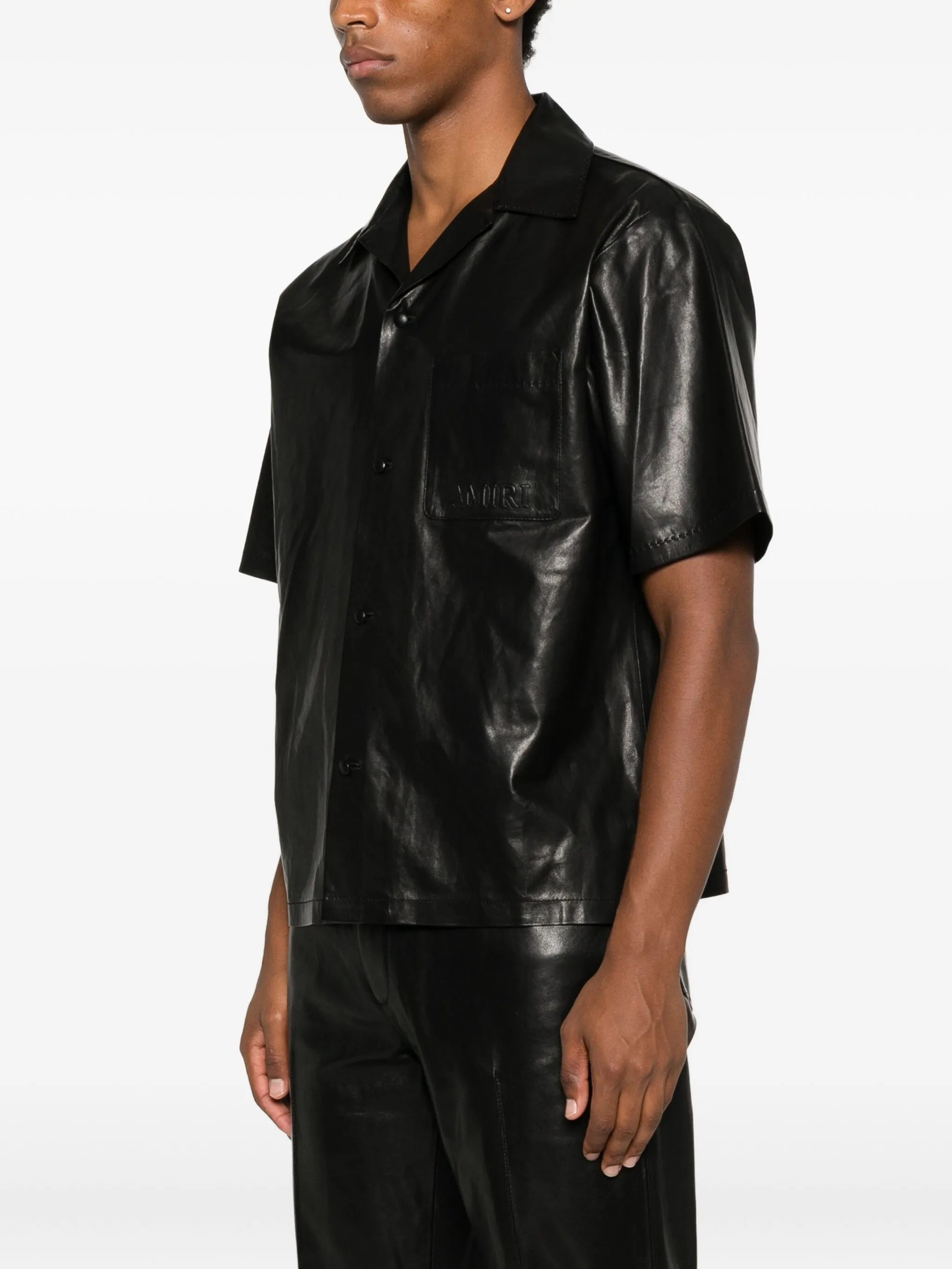leather camp-collar shirt