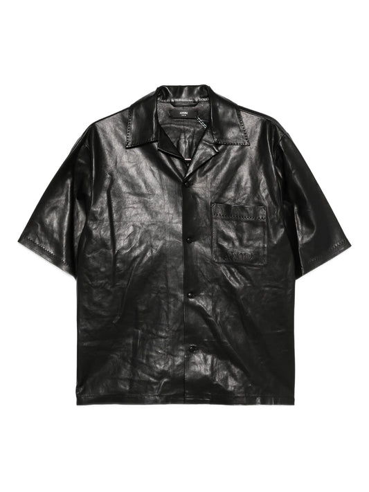 leather camp-collar shirt