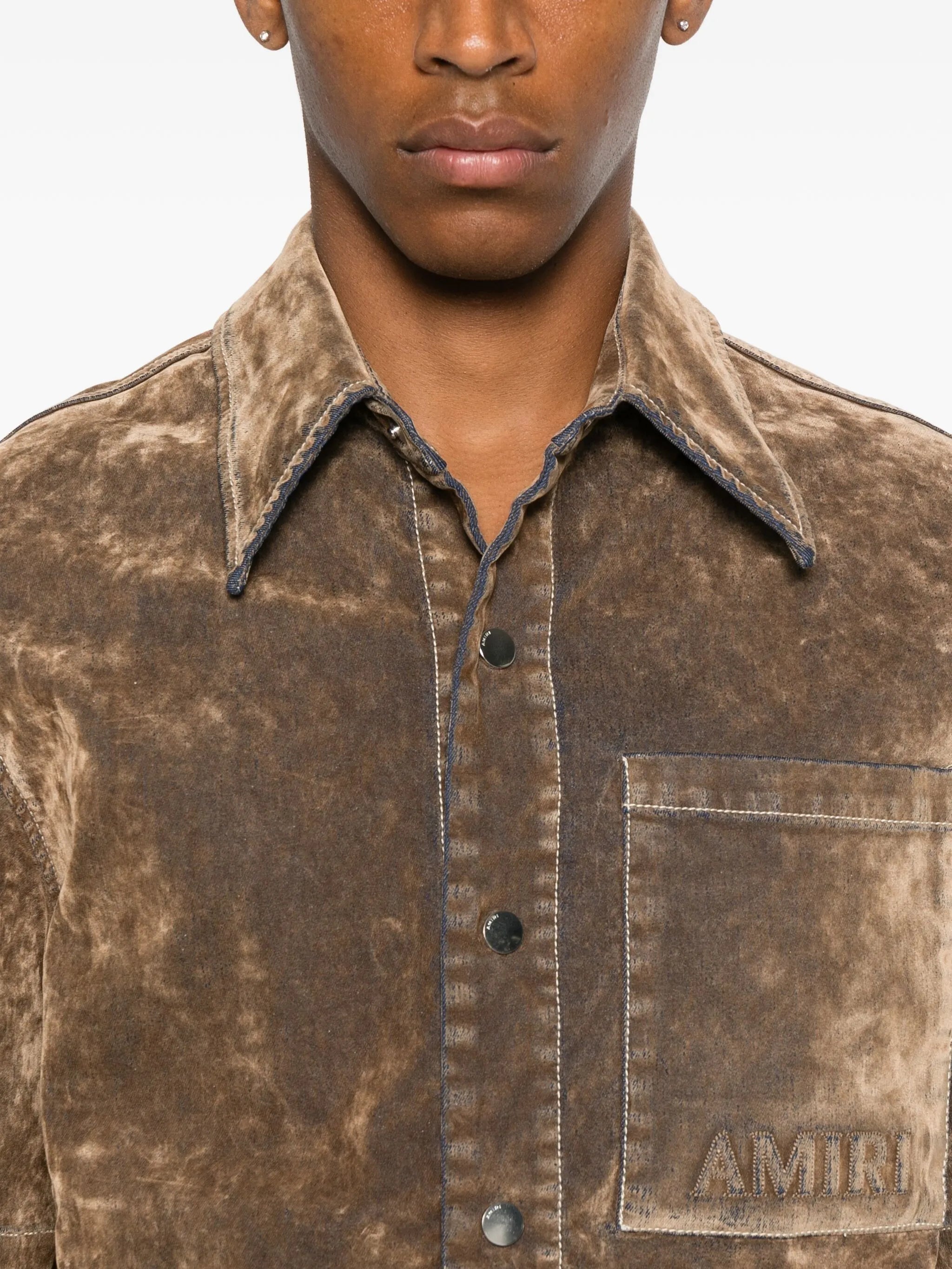 velvet patch-pocket shirt