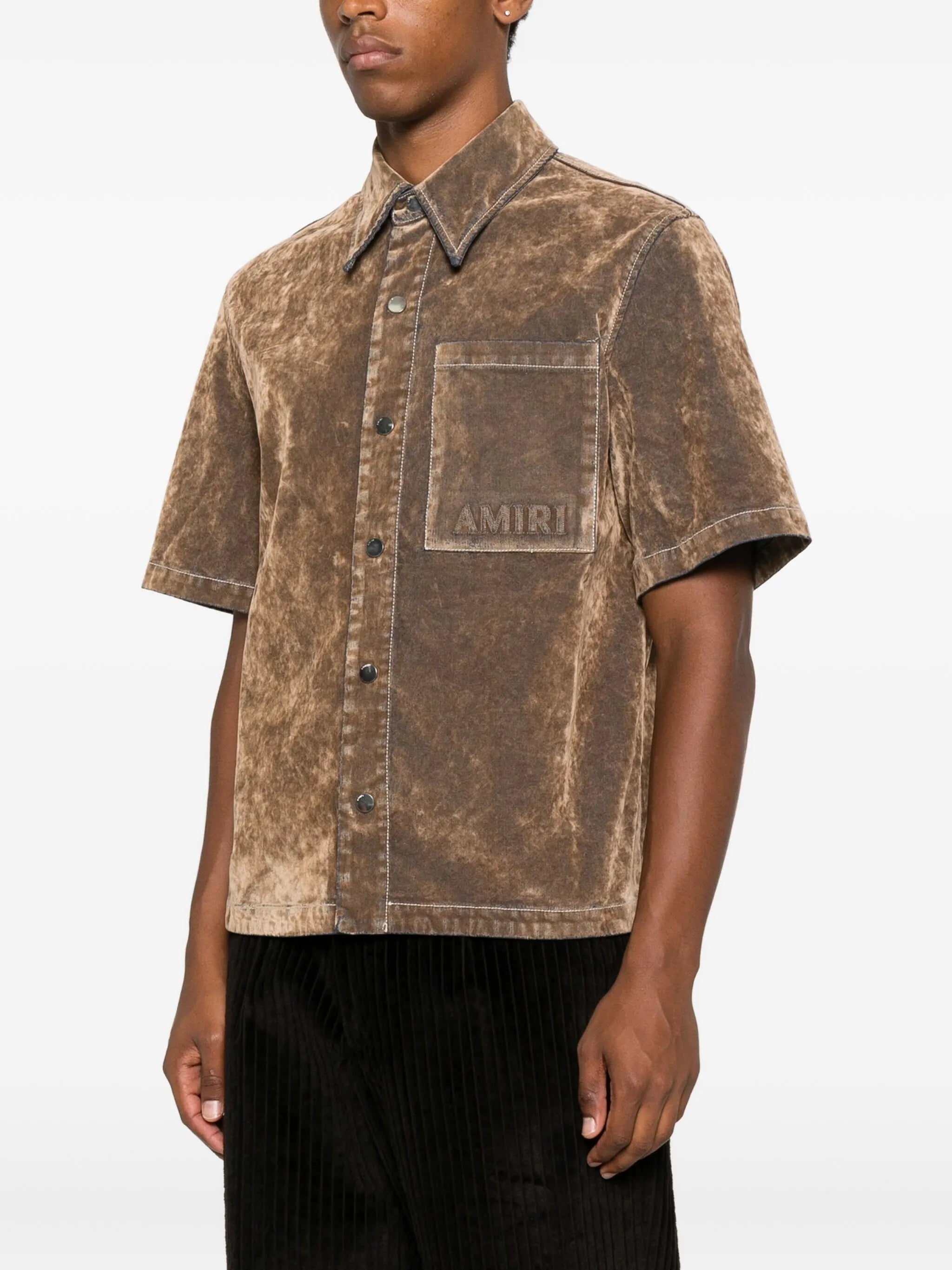 velvet patch-pocket shirt