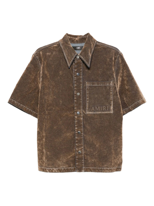 velvet patch-pocket shirt