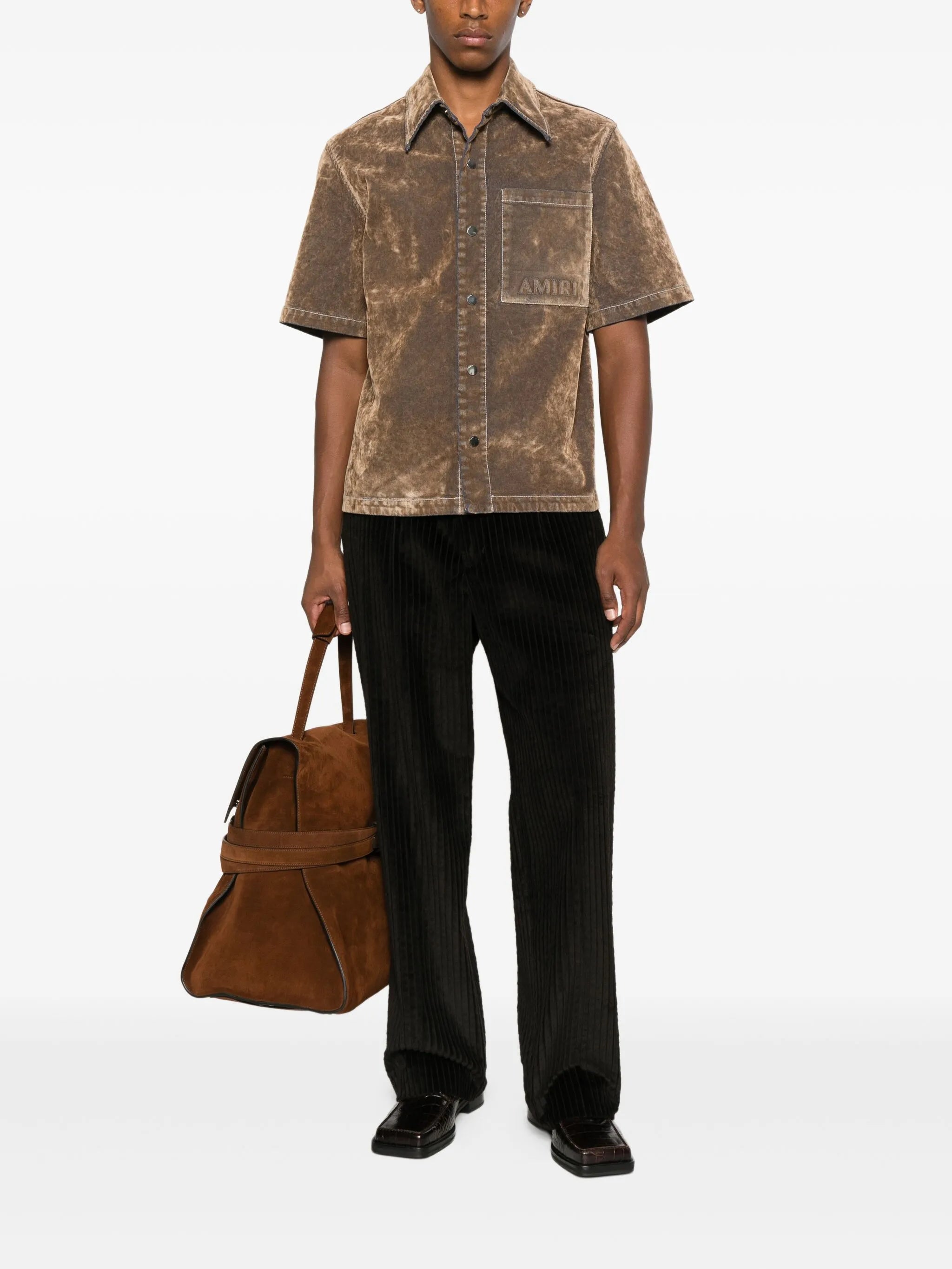 velvet patch-pocket shirt