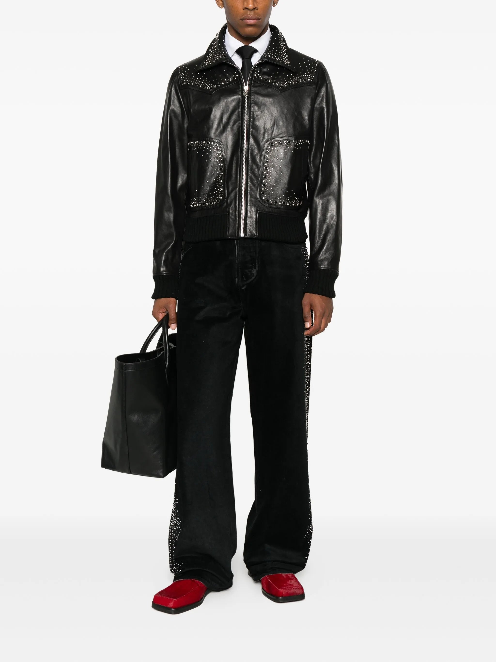 crystal-embellished leather jacket