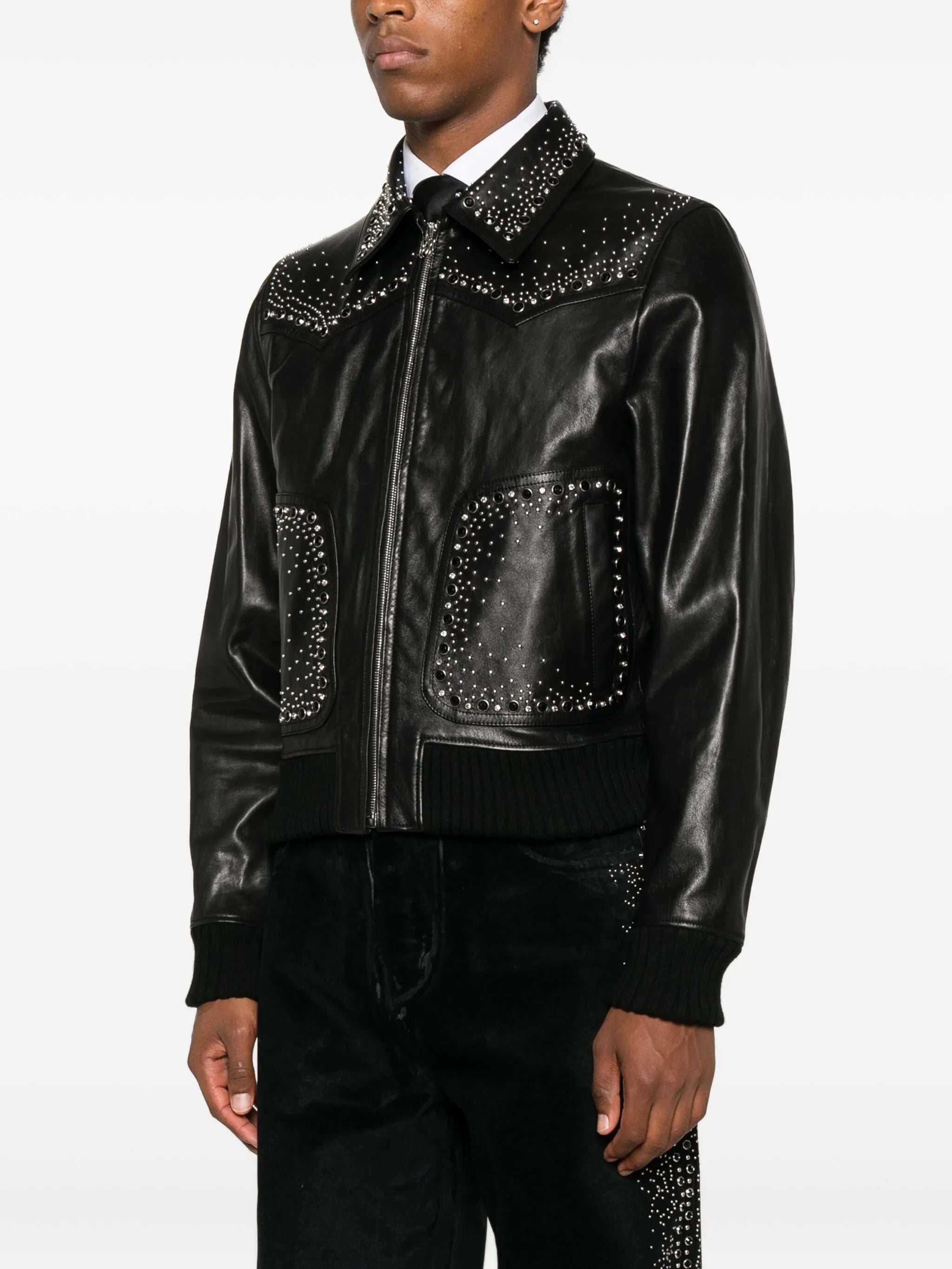 crystal-embellished leather jacket