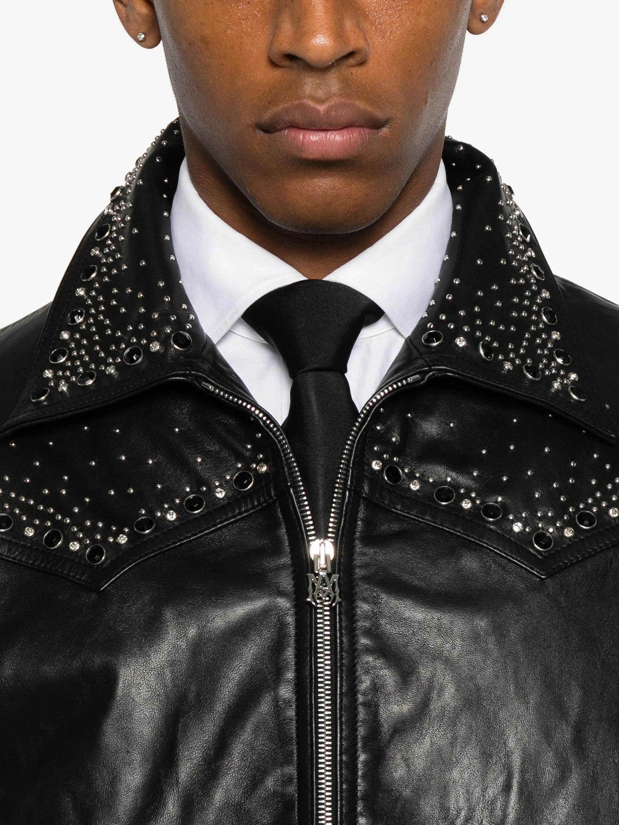 crystal-embellished leather jacket